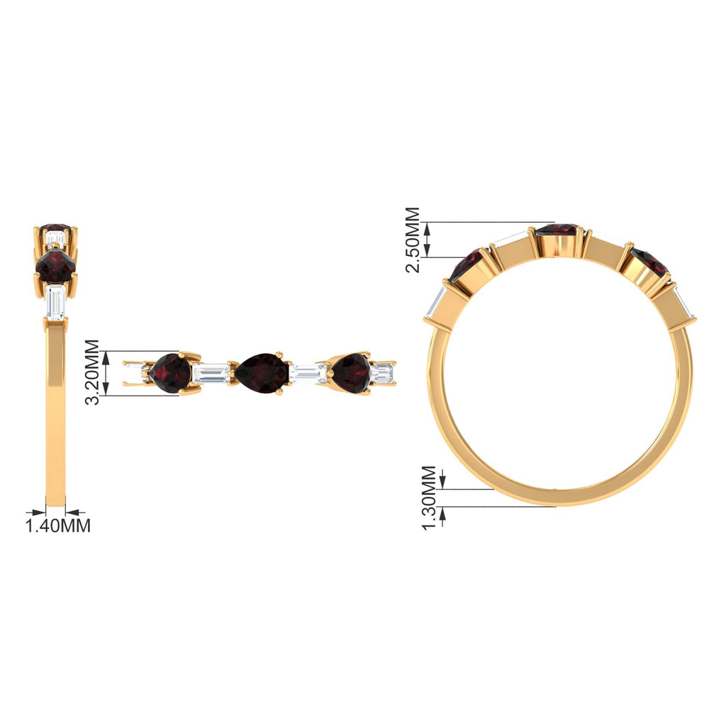 Natural Garnet Diamond Half Eternity Ring in East West Style
