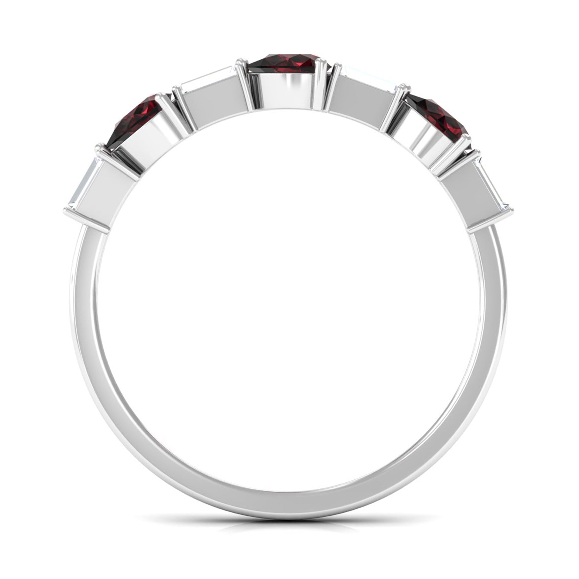 Natural Garnet Diamond Half Eternity Ring in East West Style