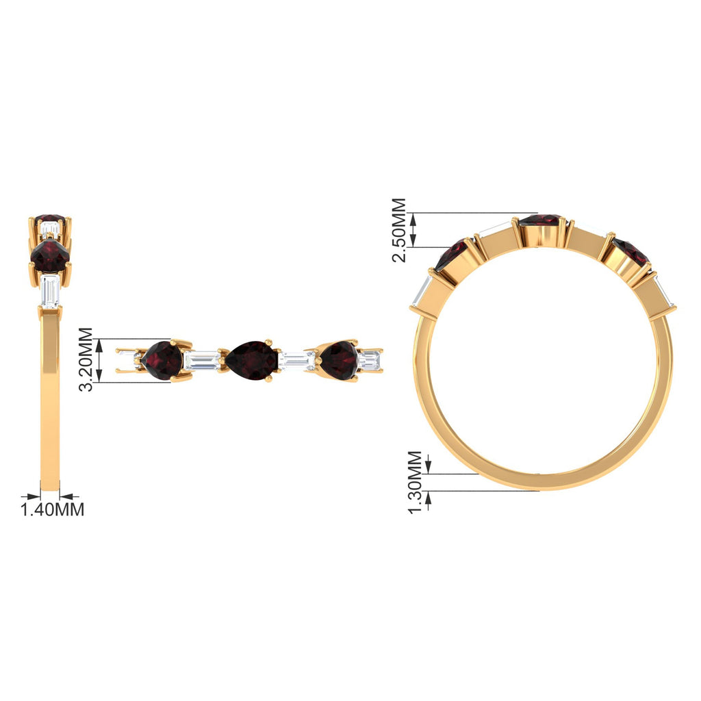 Natural Garnet Diamond Half Eternity Ring in East West Style