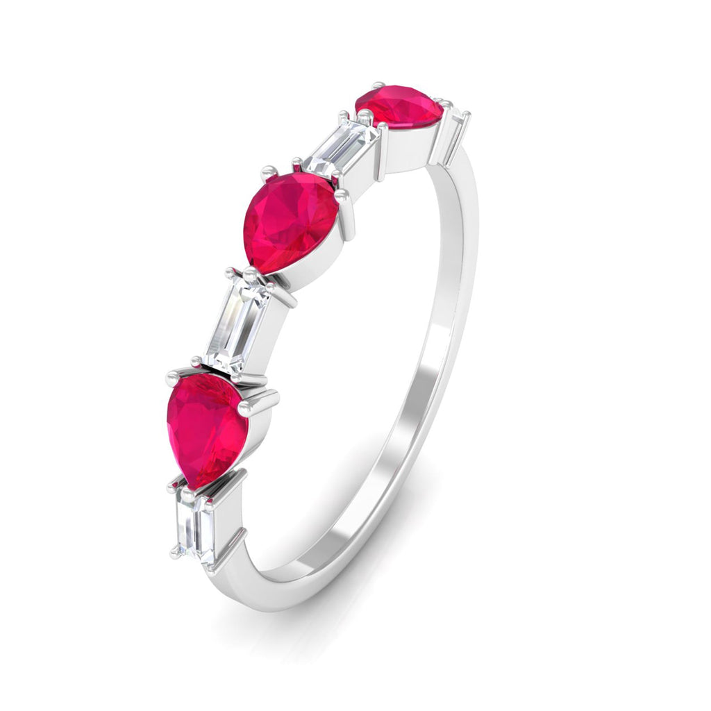 Ruby and Diamond Half Eternity Ring in East West Style