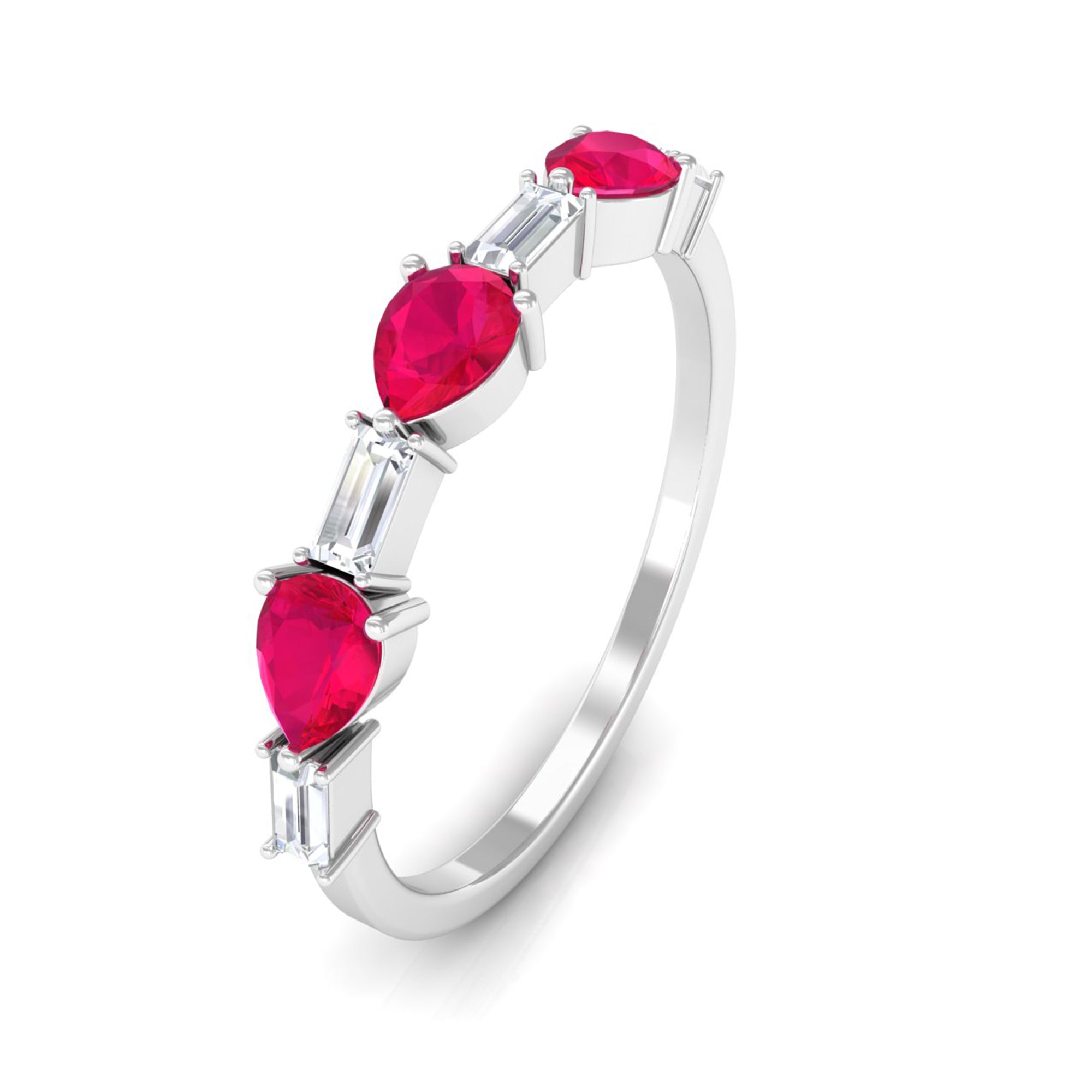 Ruby and Diamond Half Eternity Ring in East West Style