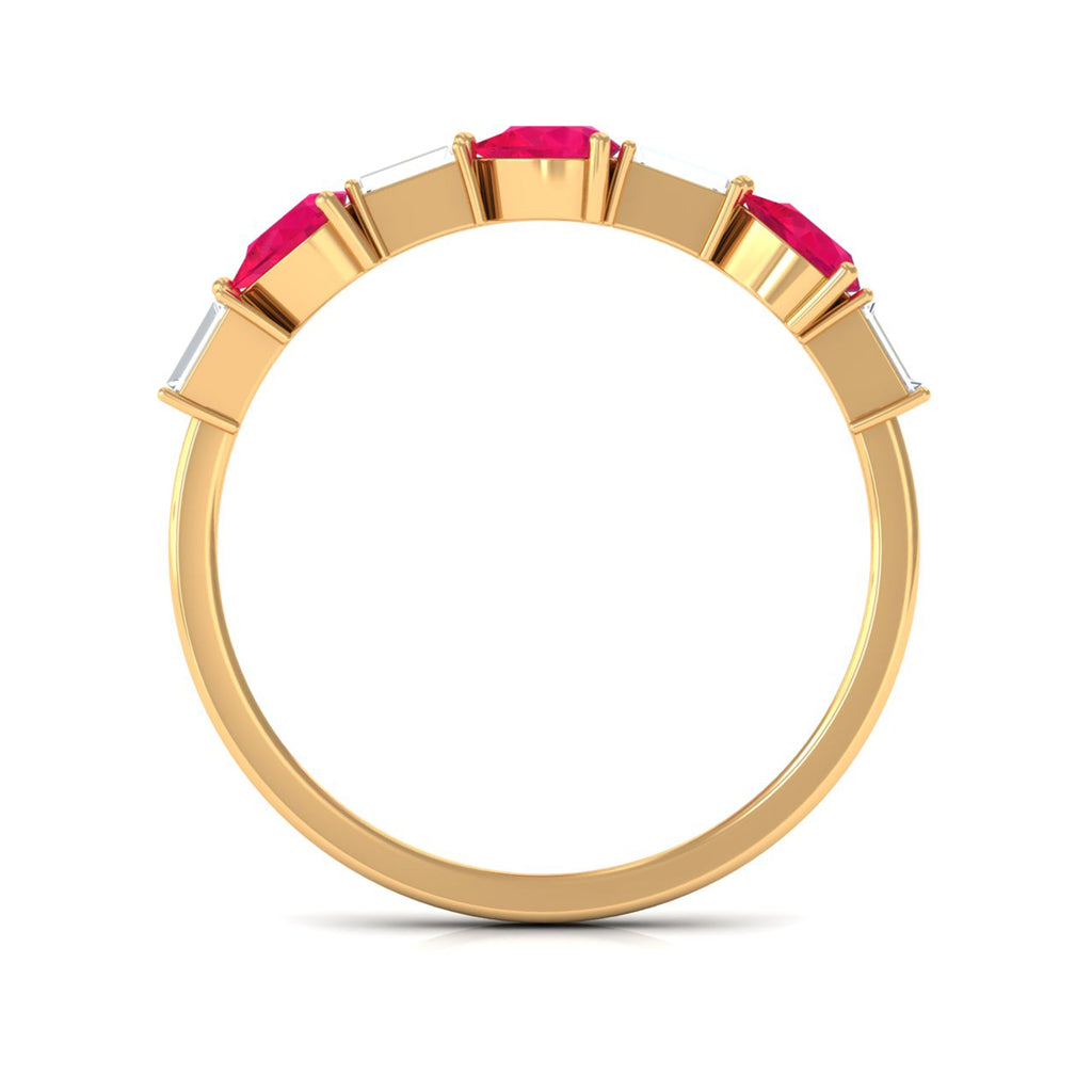 Ruby and Diamond Half Eternity Ring in East West Style