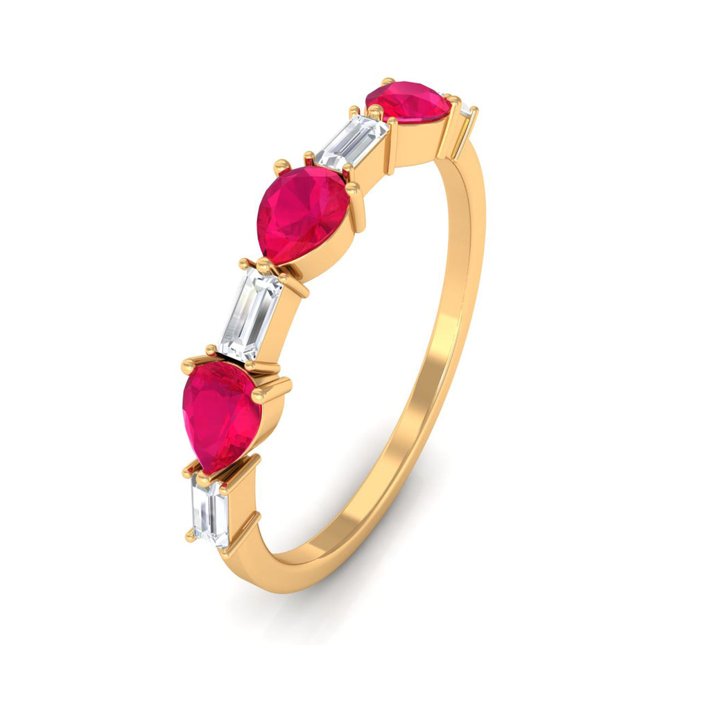 Ruby and Diamond Half Eternity Ring in East West Style