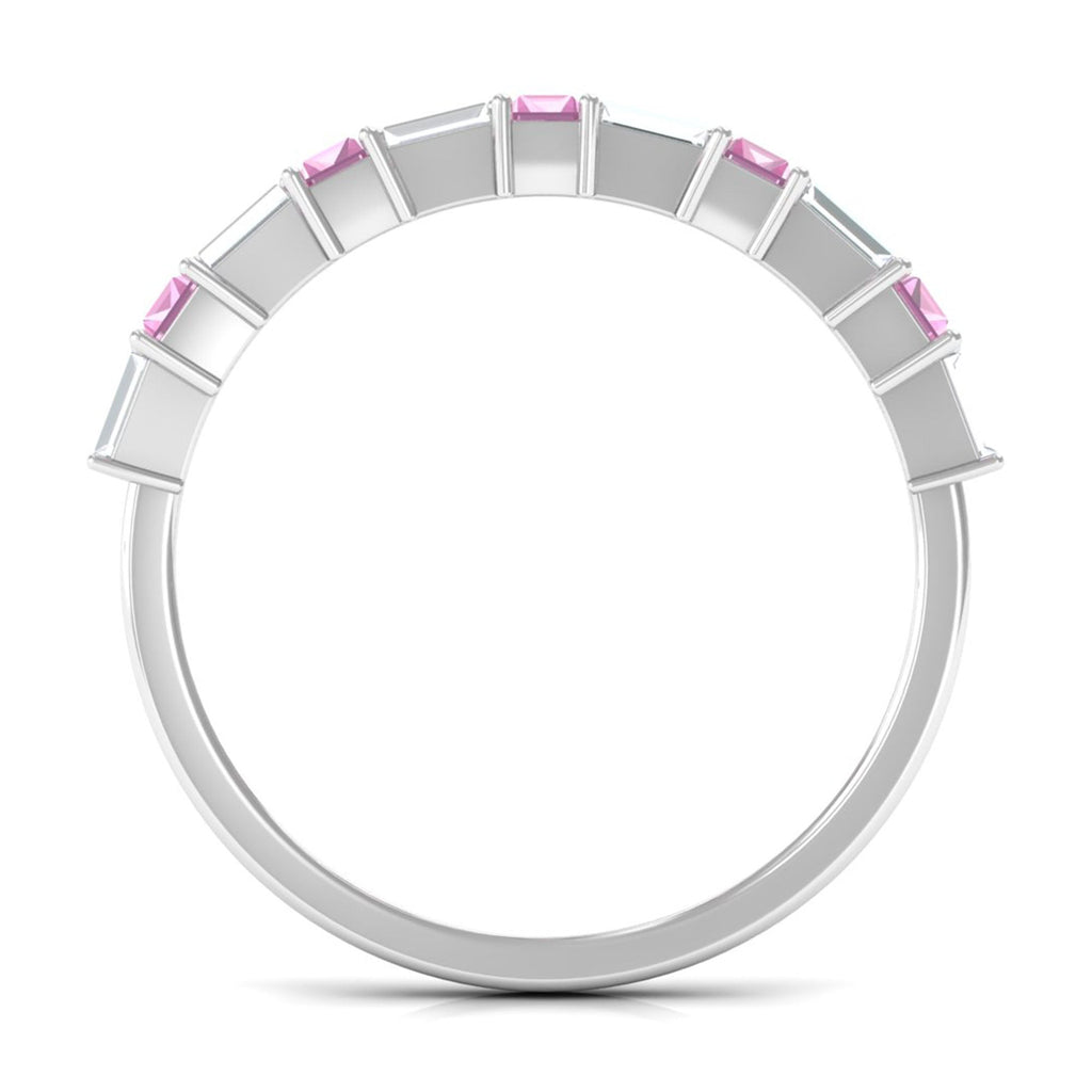 Pink Tourmaline and Moissanite East West Half Eternity Ring