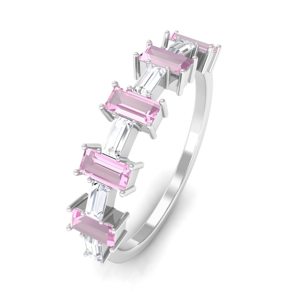 Pink Tourmaline and Moissanite East West Half Eternity Ring