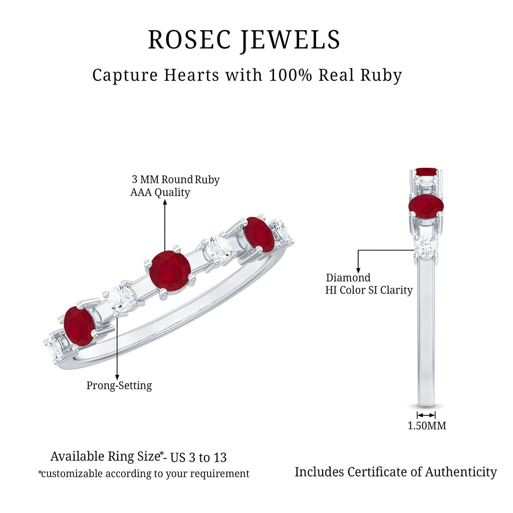 Semi Eternity Ring with Ruby and Diamond