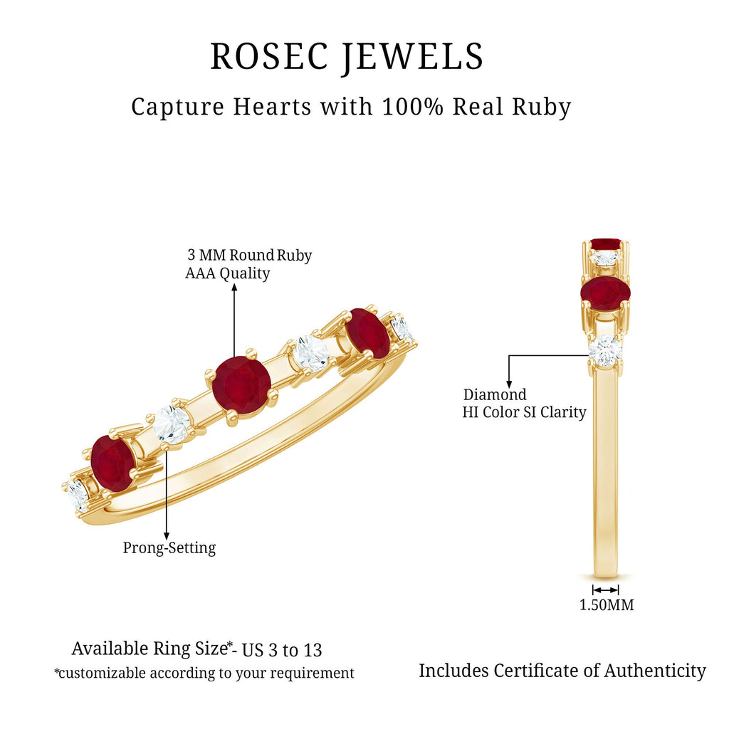 Semi Eternity Ring with Ruby and Diamond