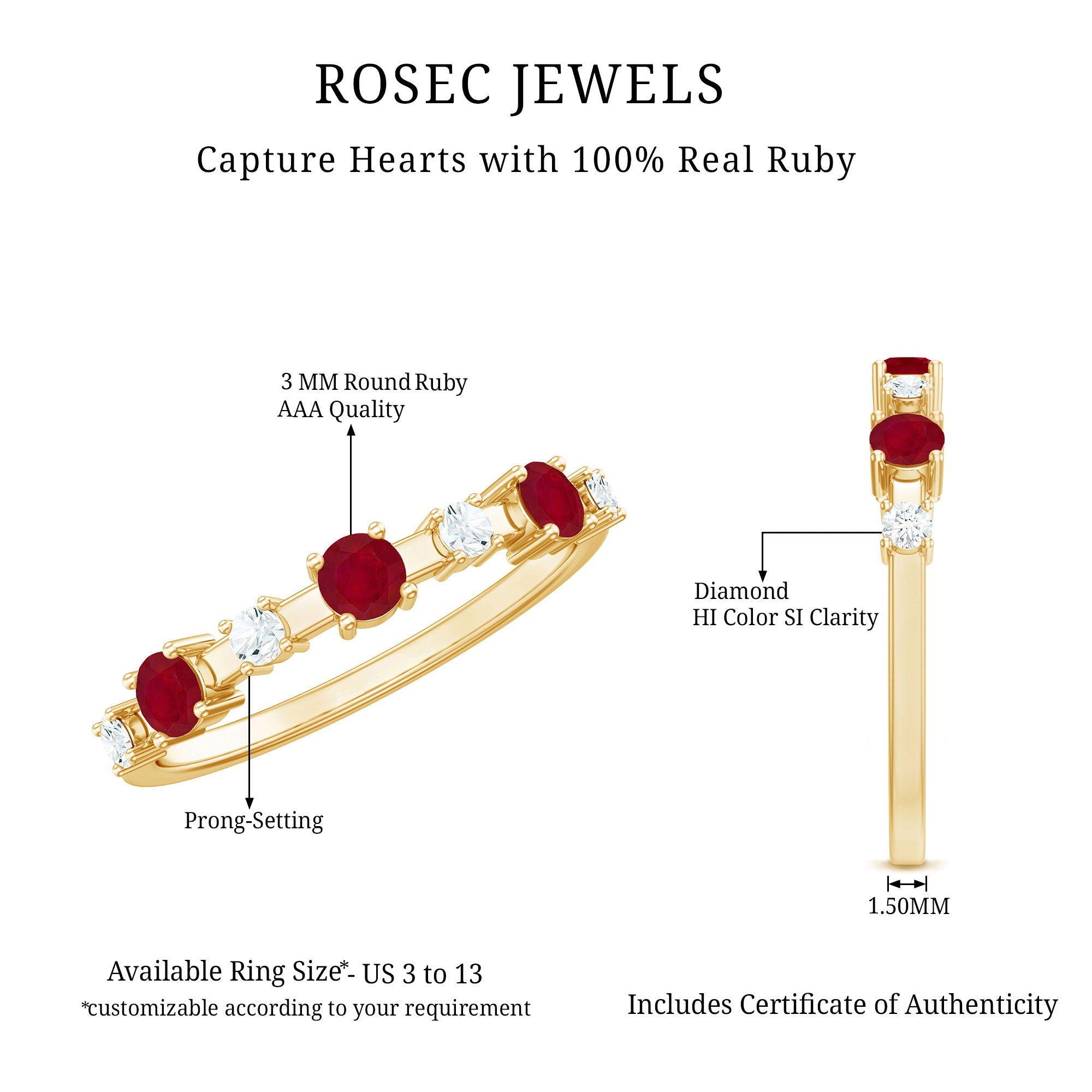 Semi Eternity Ring with Ruby and Diamond