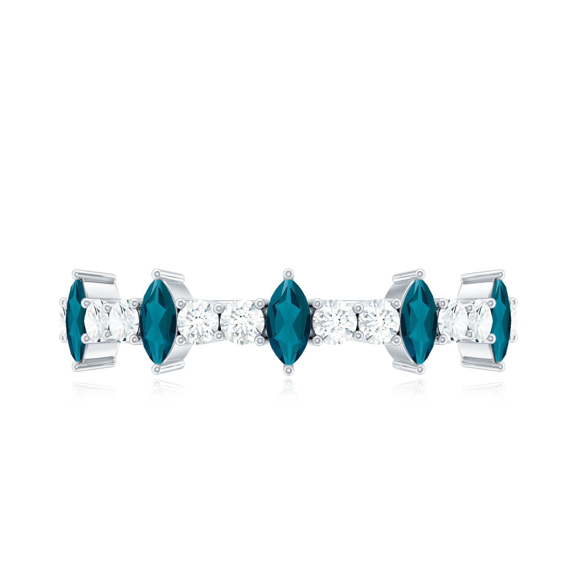 Marquise London Blue Topaz Semi Eternity Band with Diamond