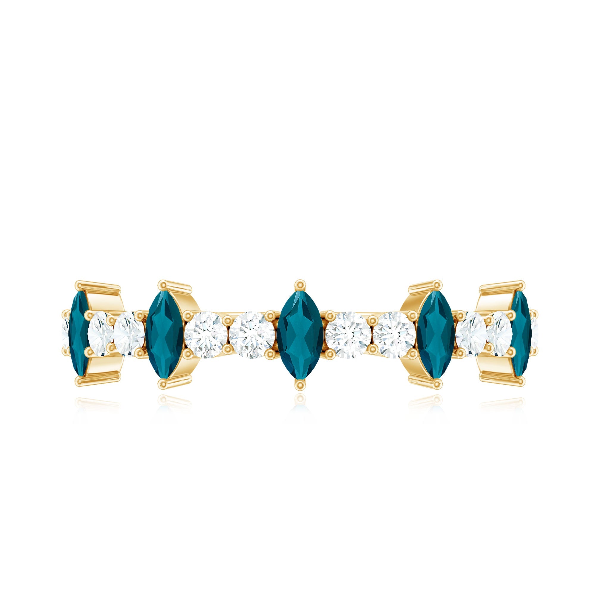 Marquise London Blue Topaz Semi Eternity Band with Diamond