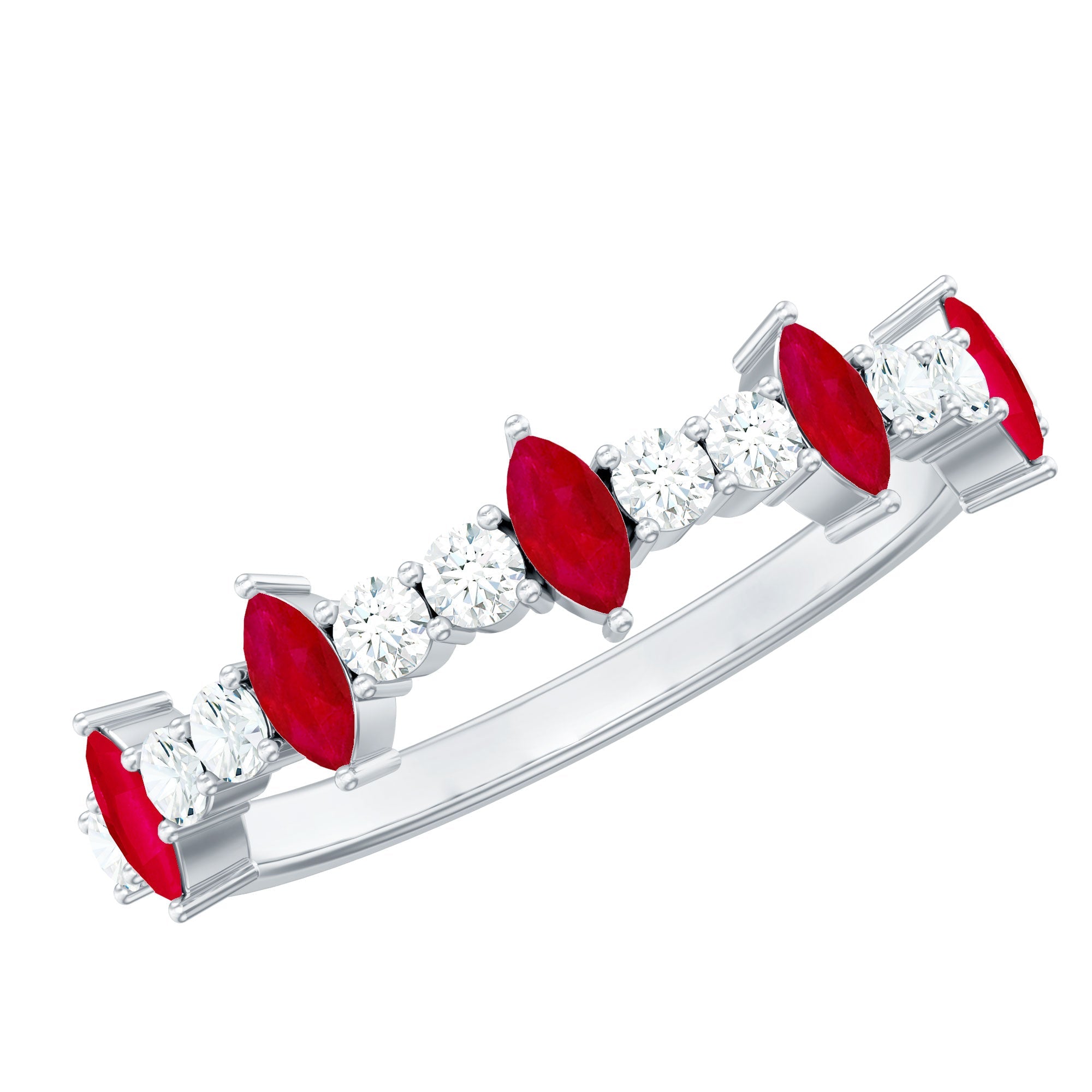 Red Ruby and Diamond Half Eternity Ring