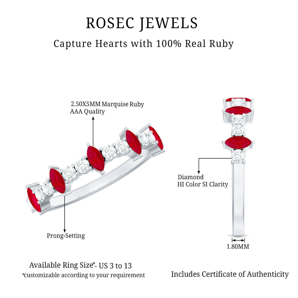 Red Ruby and Diamond Half Eternity Ring