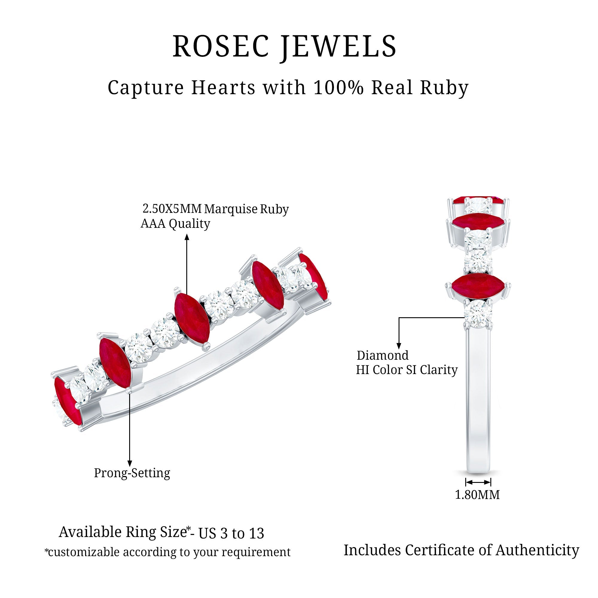Red Ruby and Diamond Half Eternity Ring