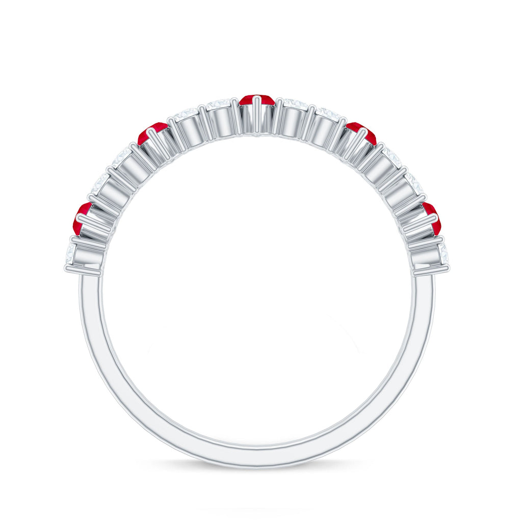Red Ruby and Diamond Half Eternity Ring