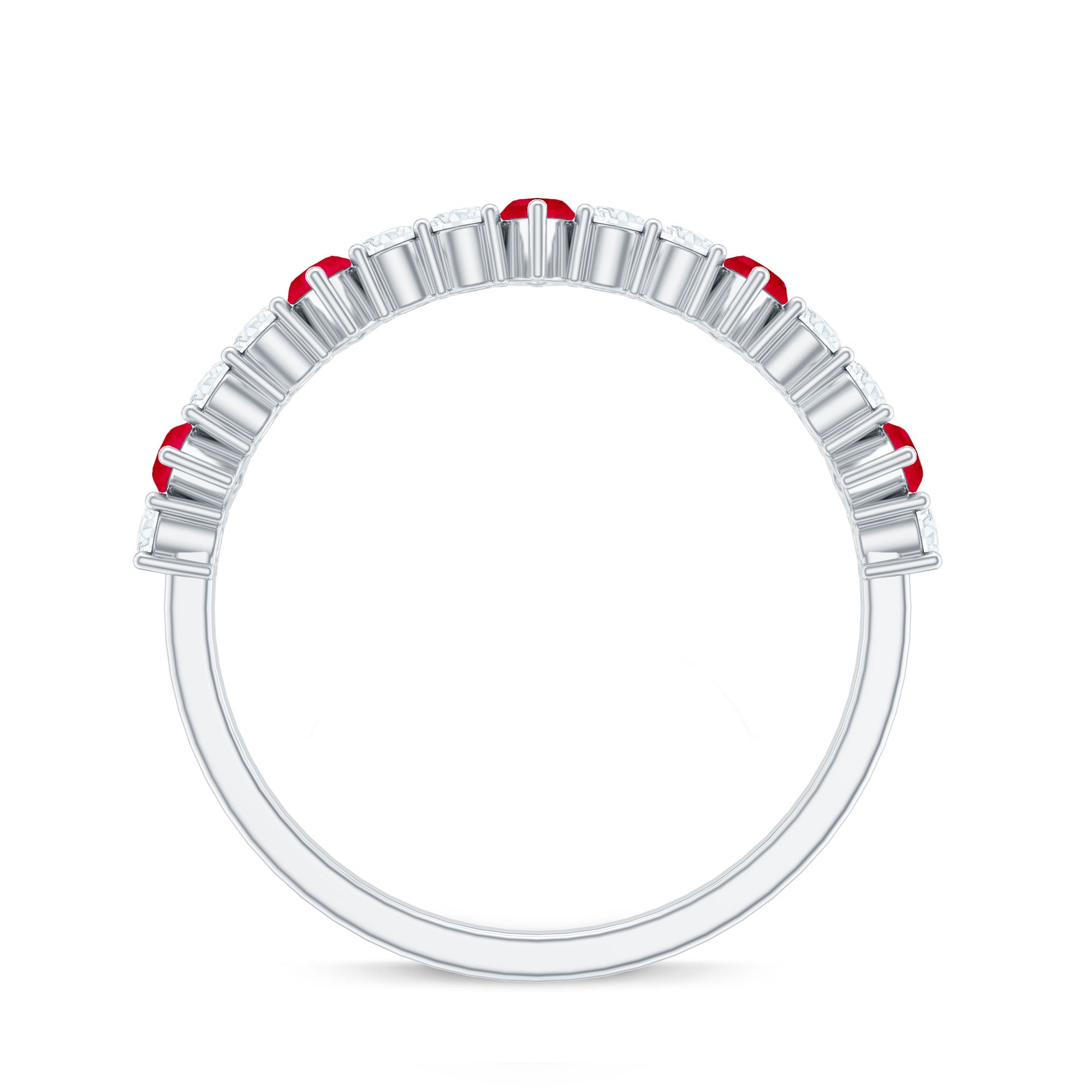 Red Ruby and Diamond Half Eternity Ring