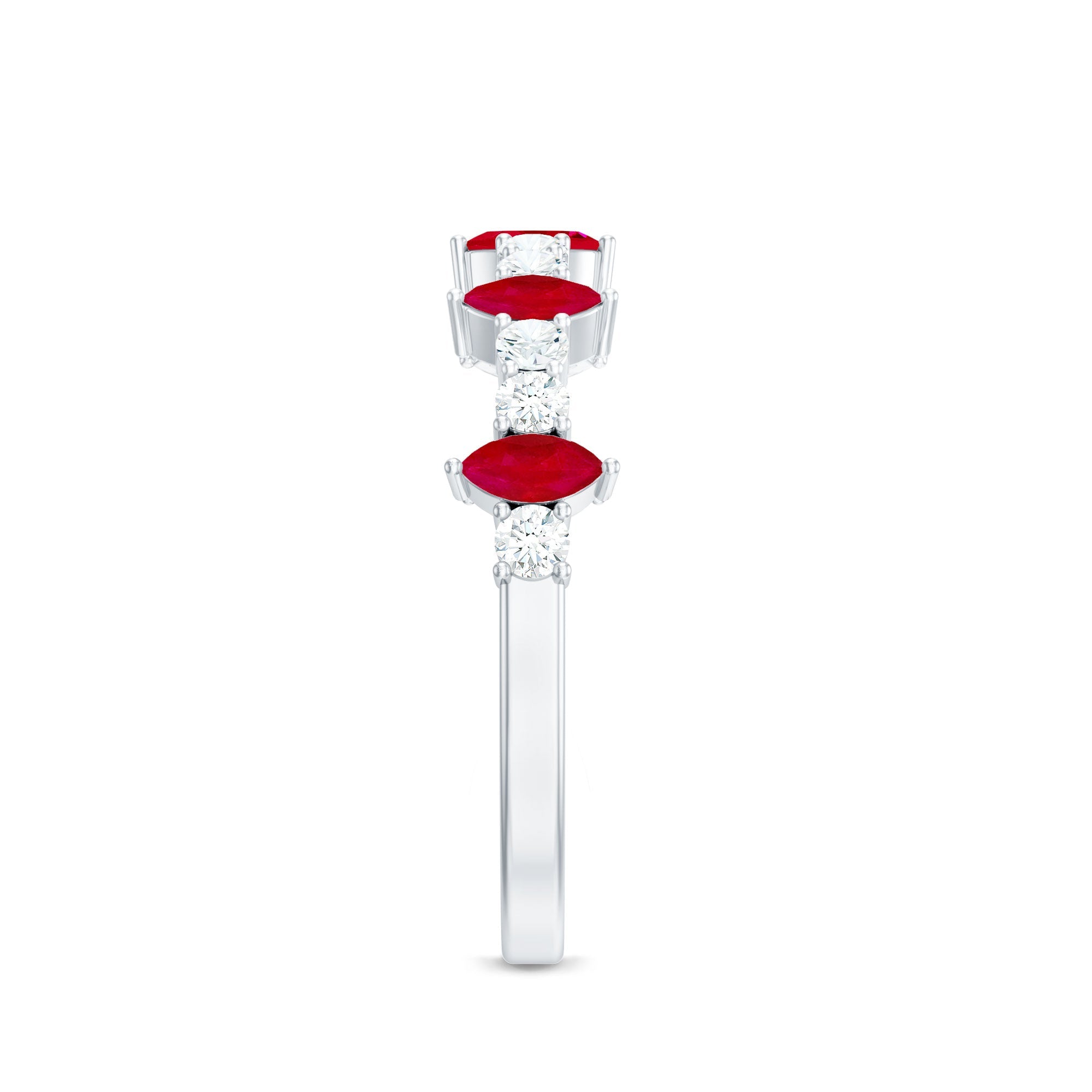 Red Ruby and Diamond Half Eternity Ring