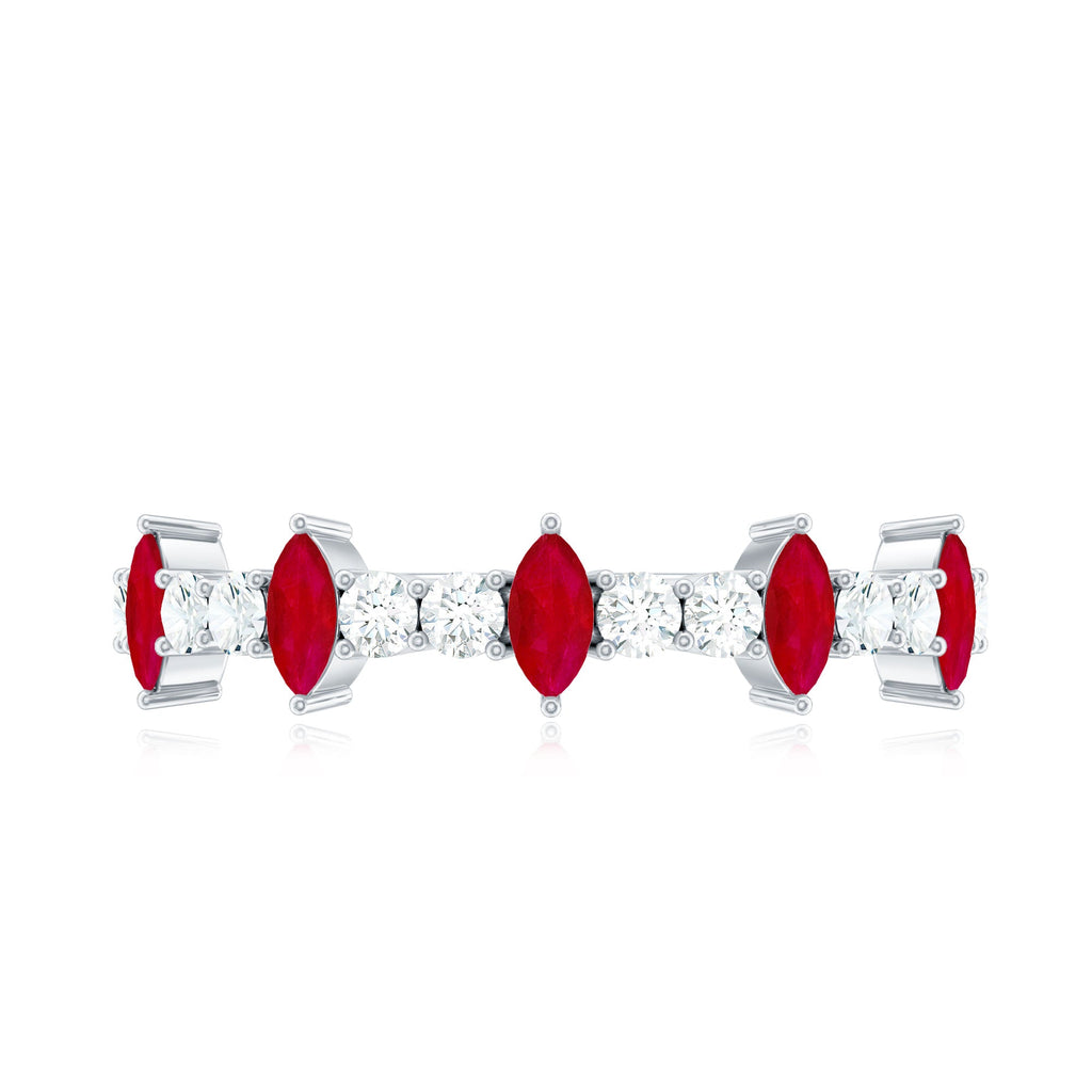 Red Ruby and Diamond Half Eternity Ring
