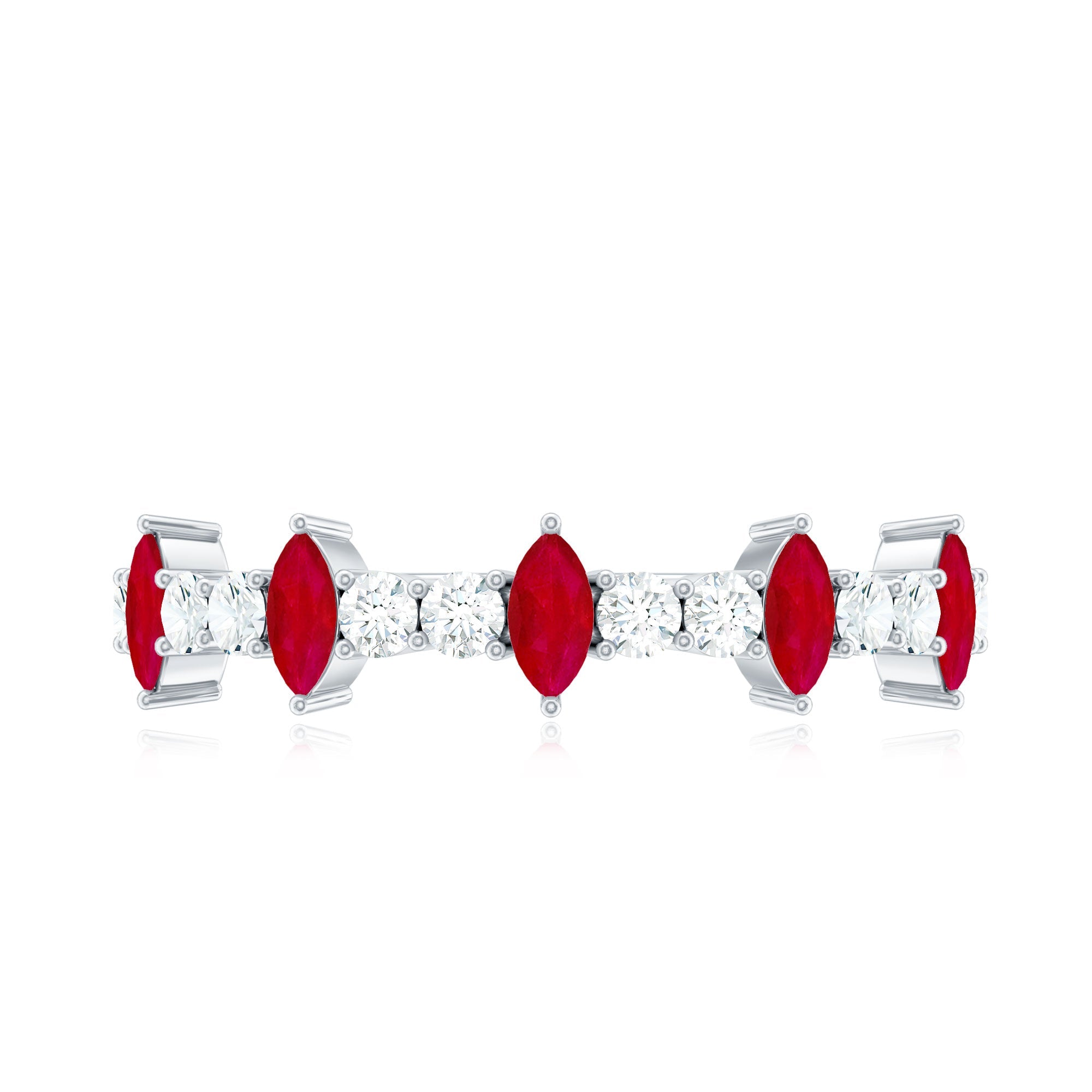Red Ruby and Diamond Half Eternity Ring