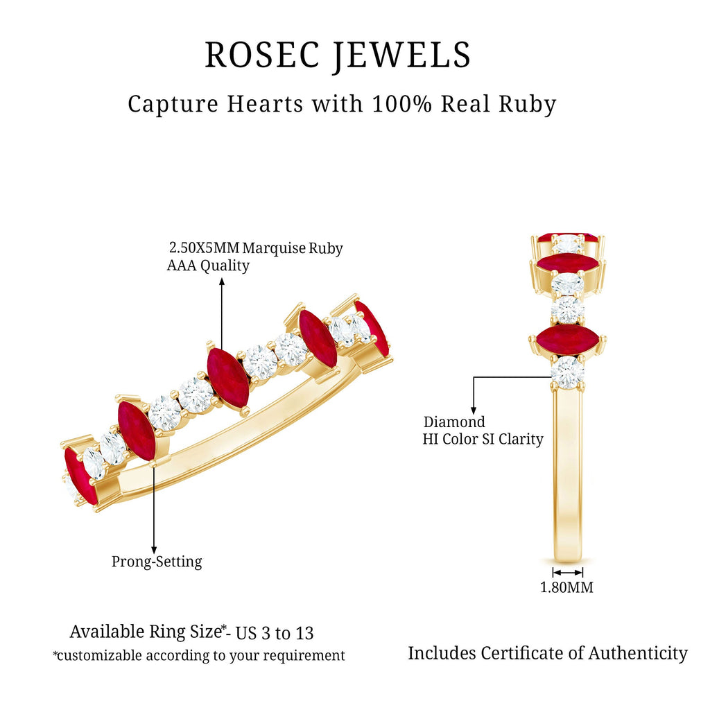 Red Ruby and Diamond Half Eternity Ring