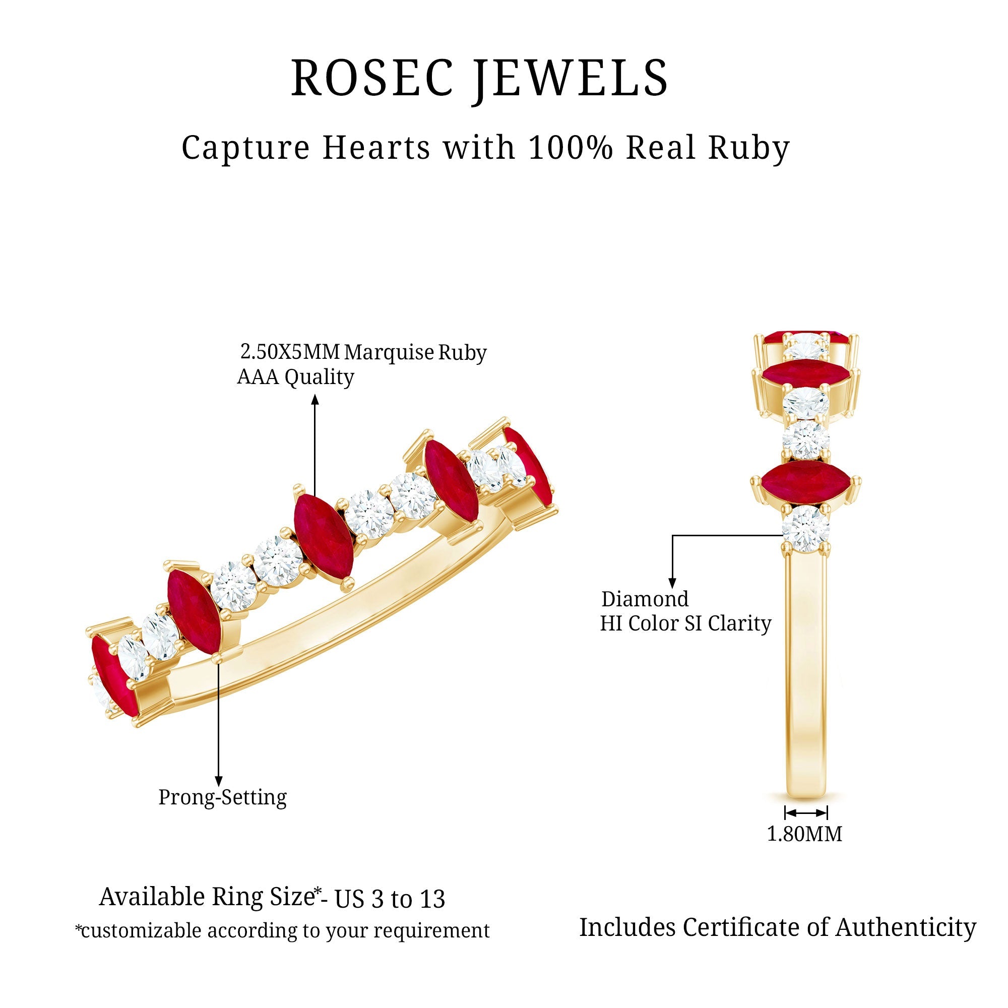 Red Ruby and Diamond Half Eternity Ring