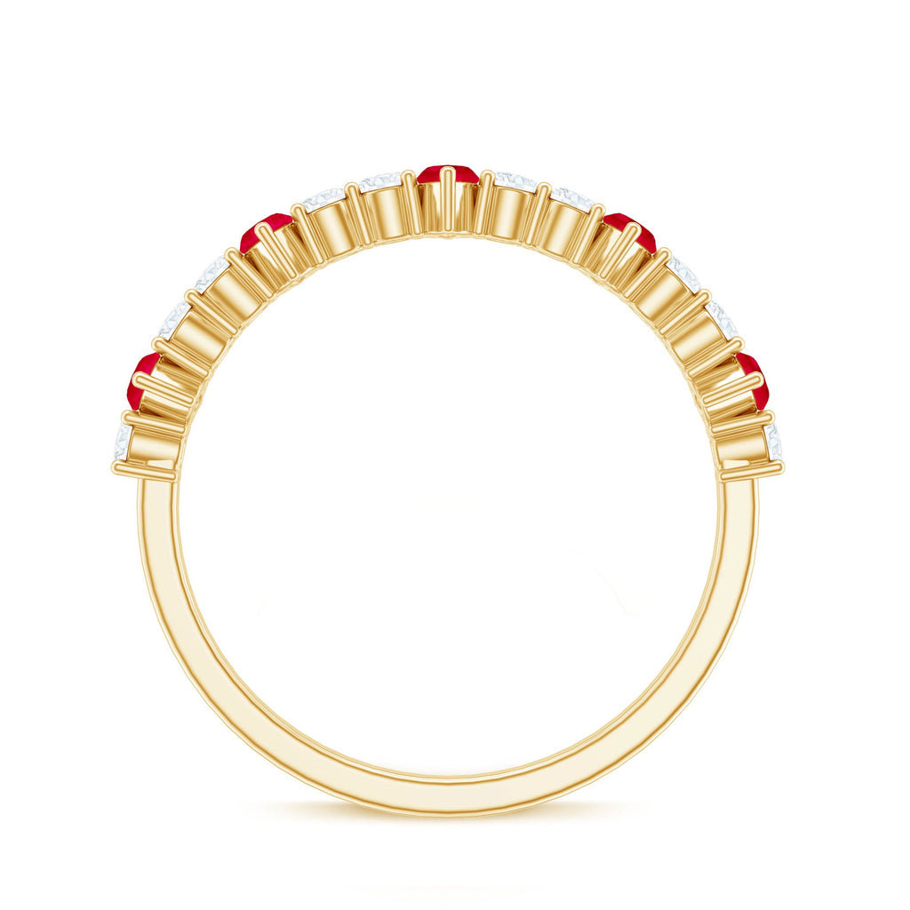 Red Ruby and Diamond Half Eternity Ring