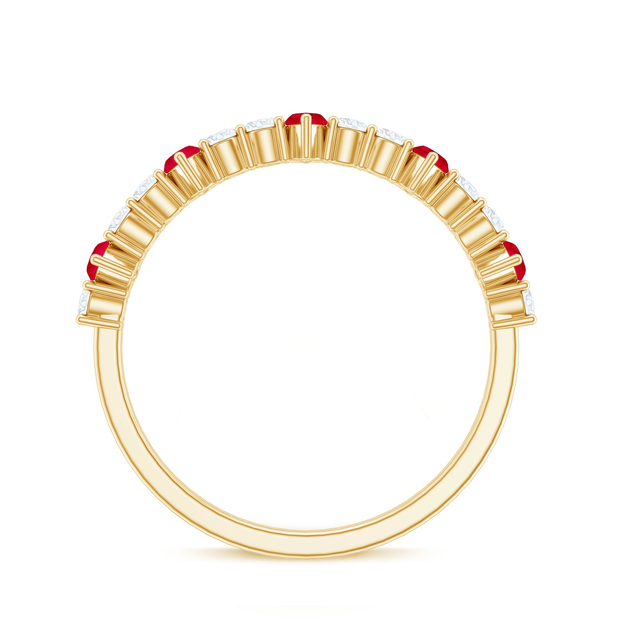 Red Ruby and Diamond Half Eternity Ring