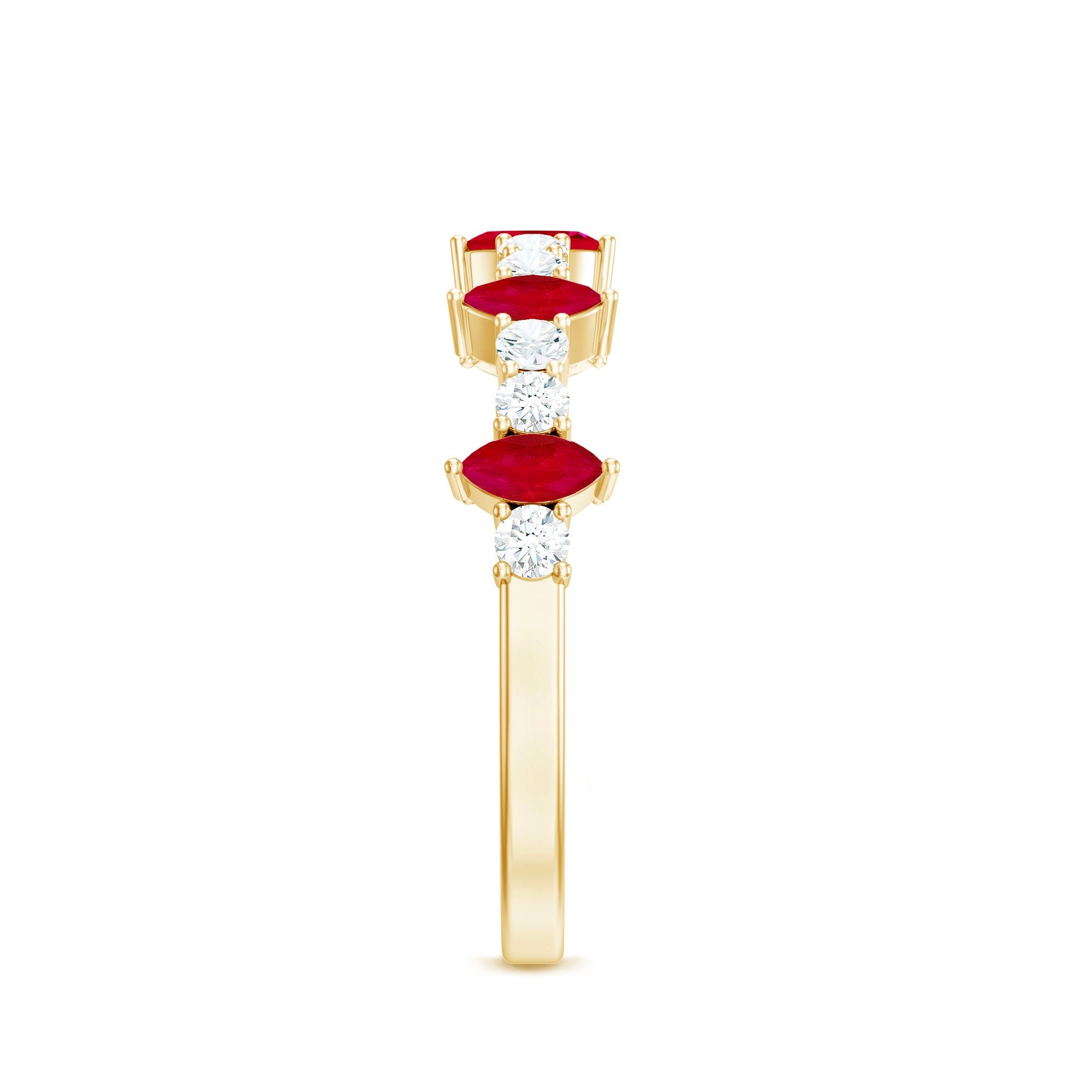 Red Ruby and Diamond Half Eternity Ring