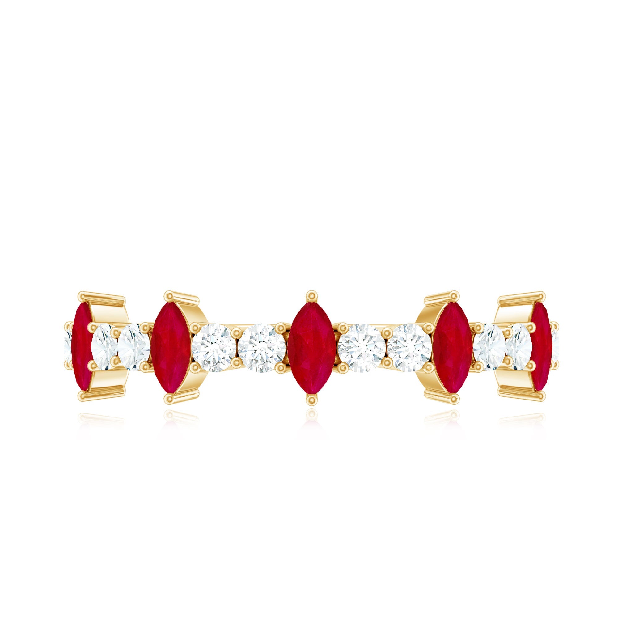 Red Ruby and Diamond Half Eternity Ring