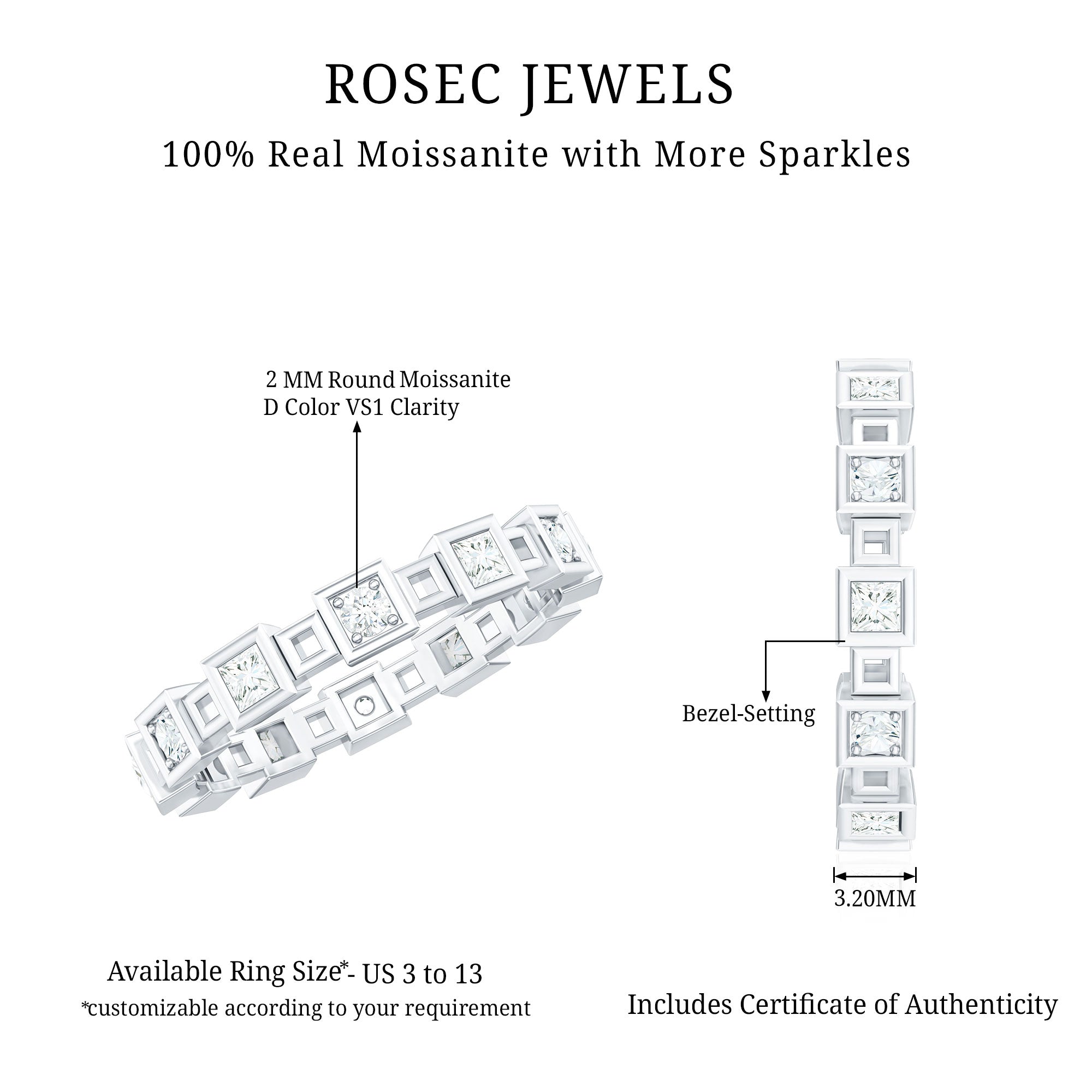 Princess Cut Moissanite Contemporary Wedding Band Ring