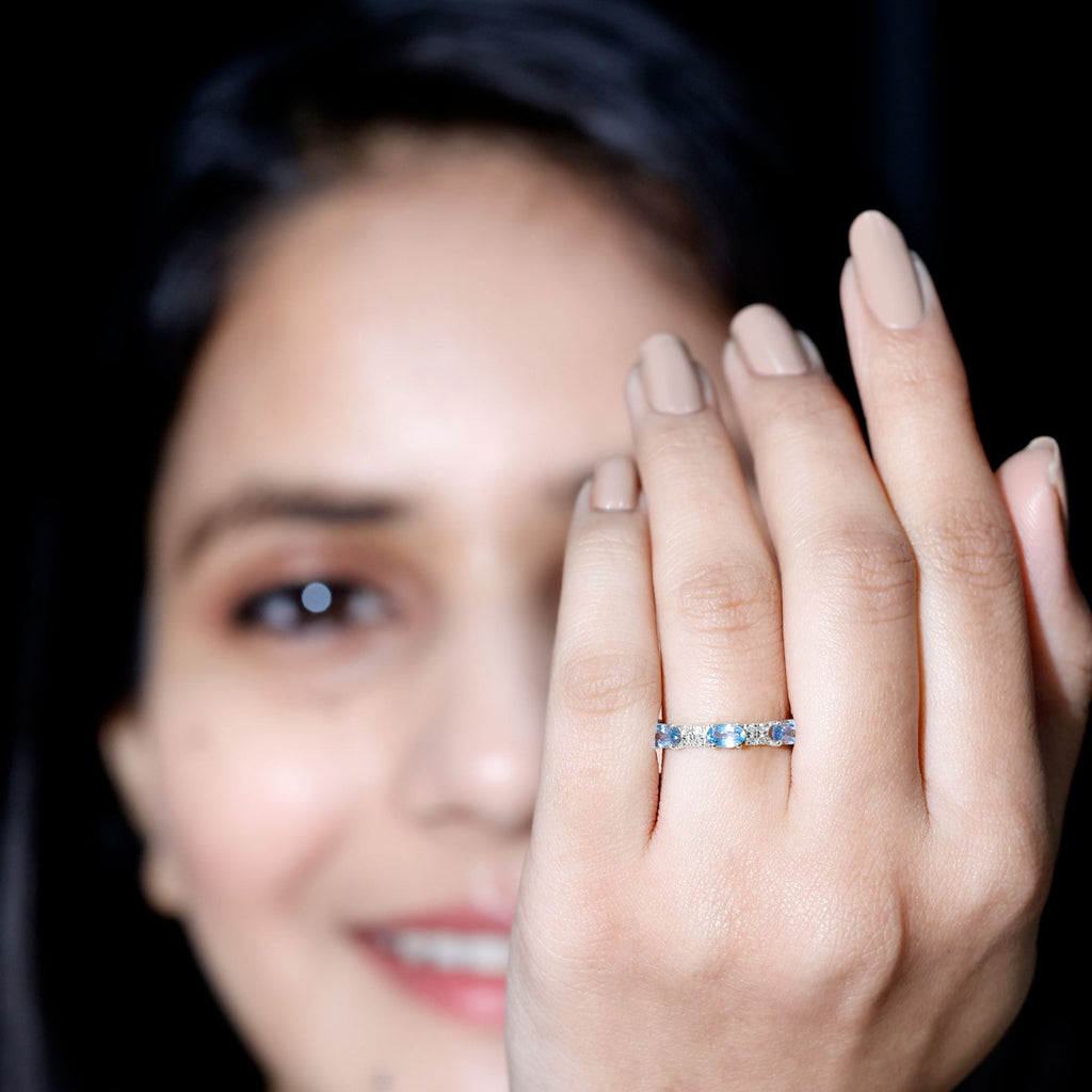 Real Aquamarine and Diamond Full Eternity Ring