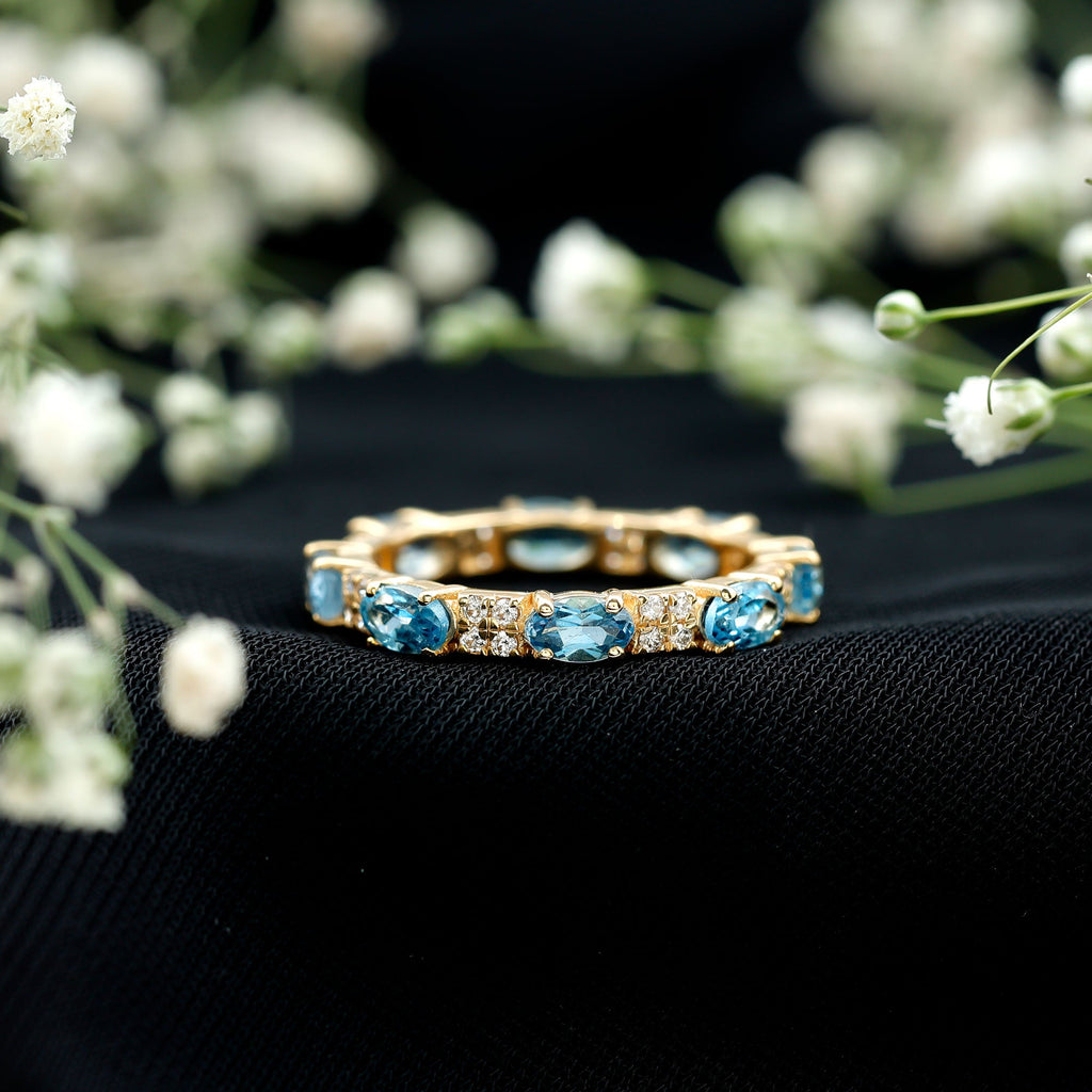 Real Aquamarine and Diamond Full Eternity Ring