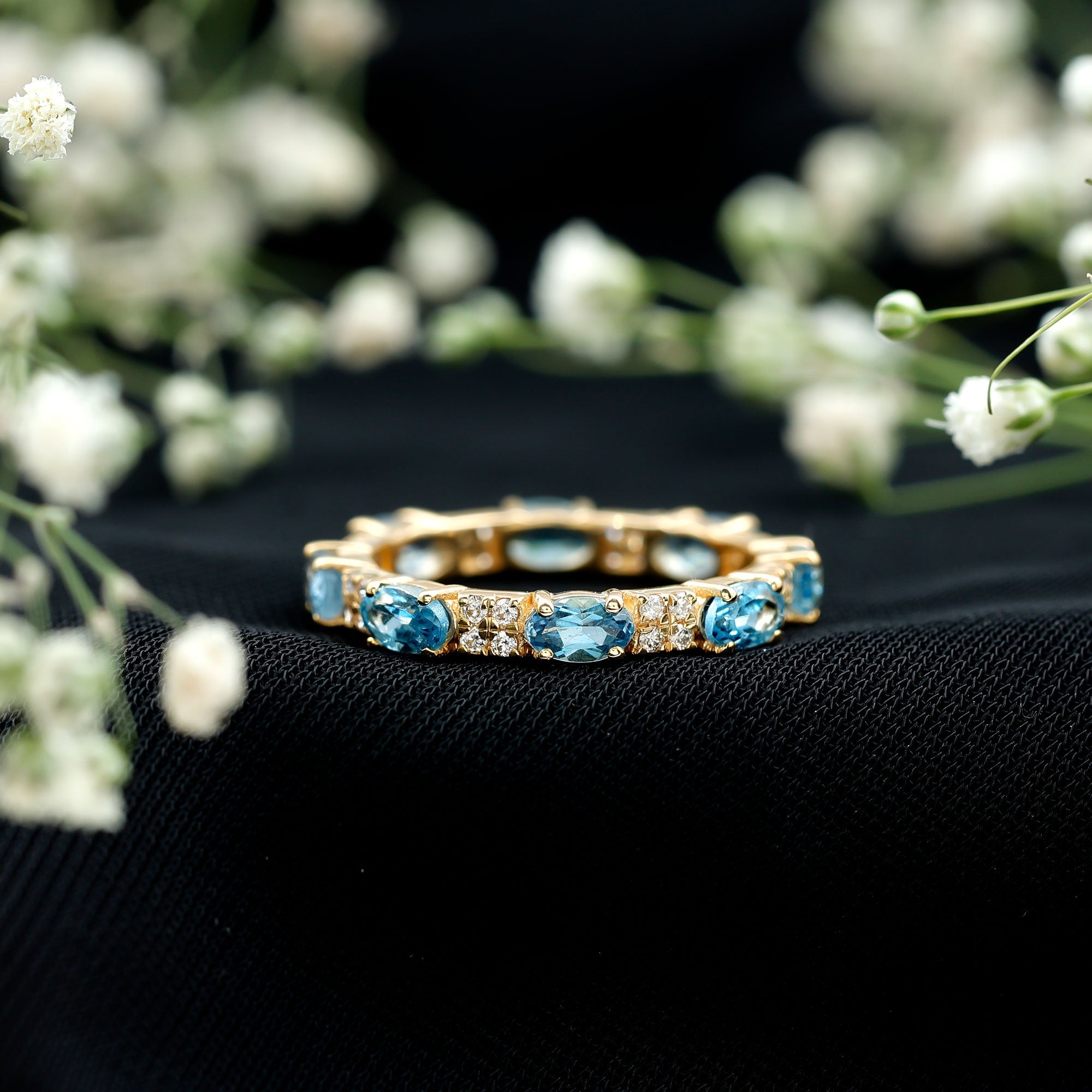 Real Aquamarine and Diamond Full Eternity Ring