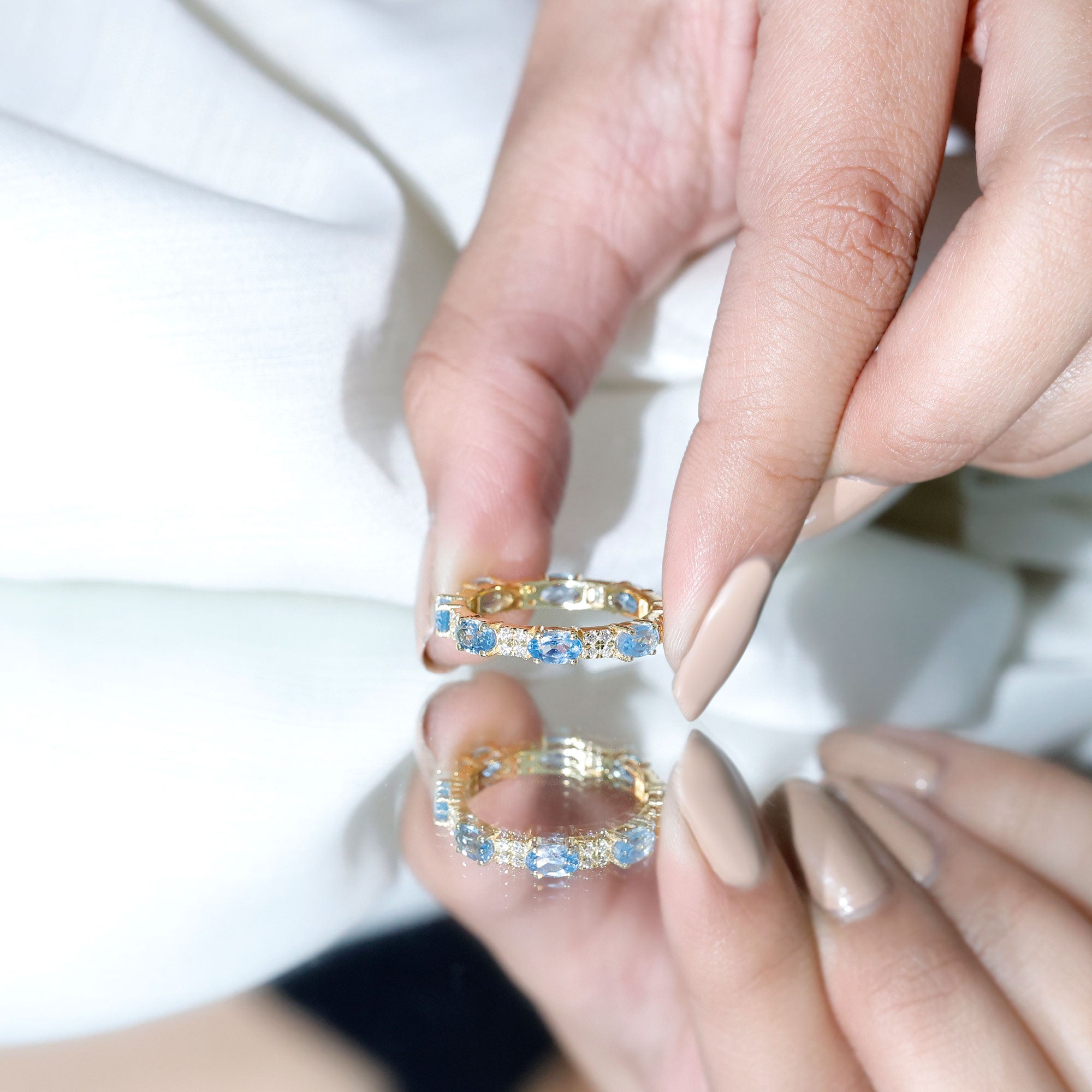 Real Aquamarine and Diamond Full Eternity Ring