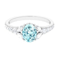Split Shank Oval Aquamarine Solitaire Ring with Moissanite