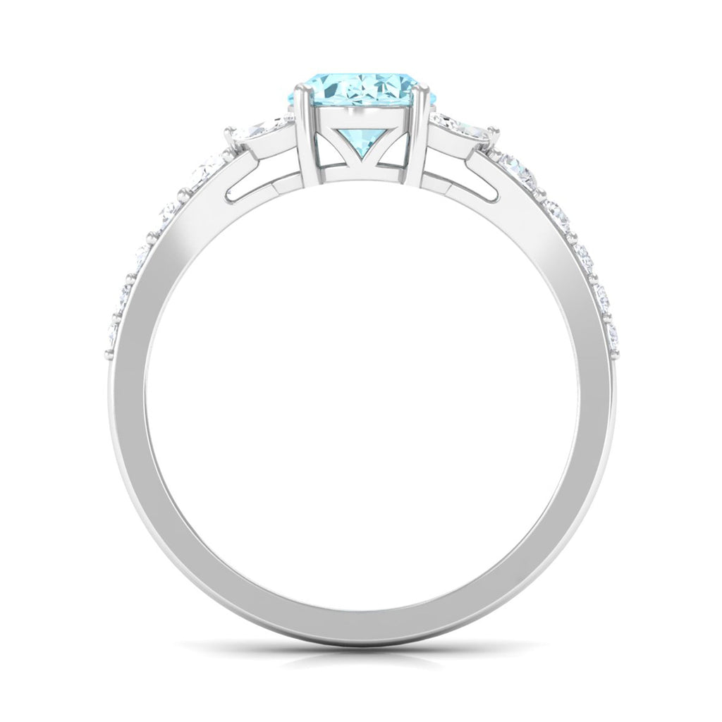 Split Shank Oval Aquamarine Solitaire Ring with Moissanite