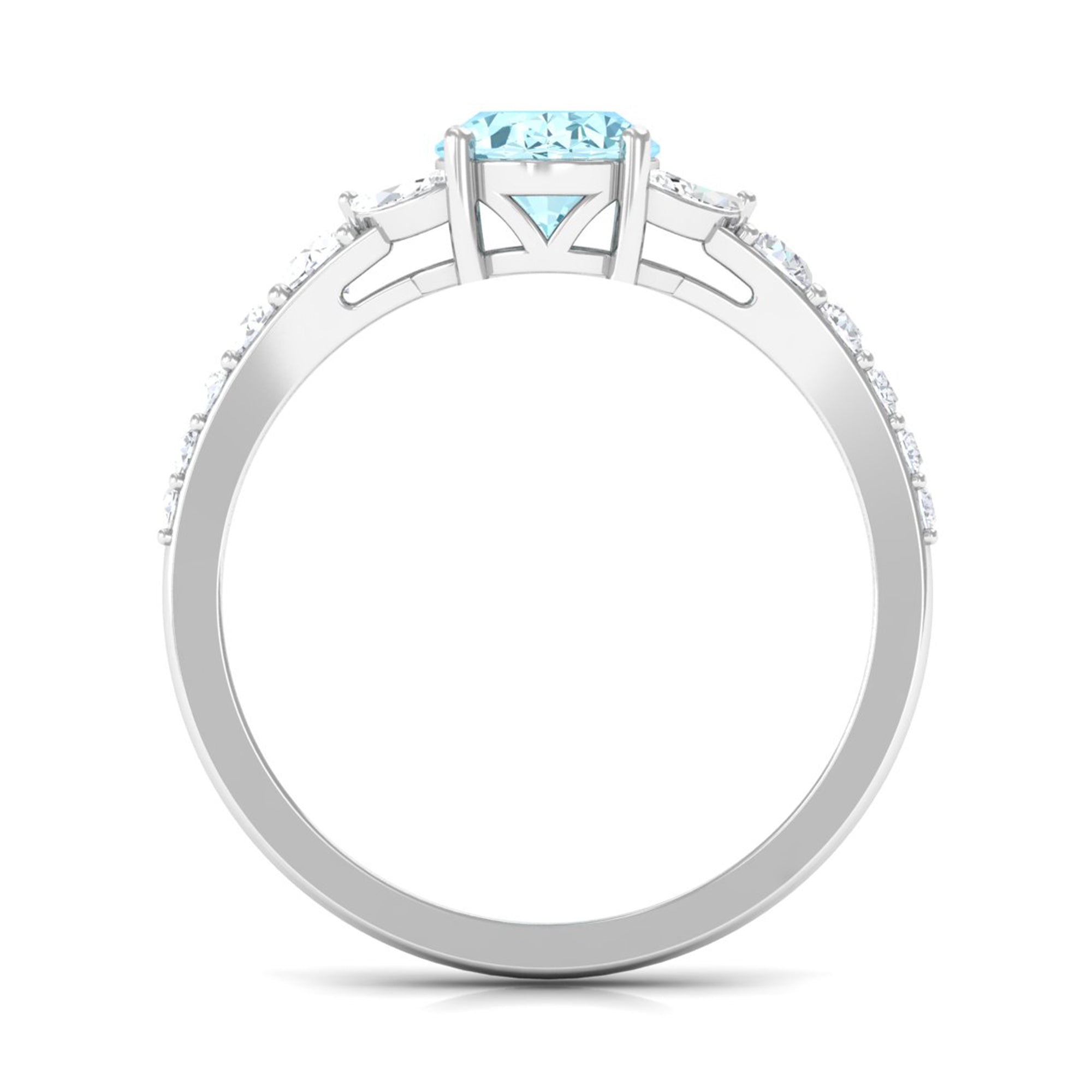 Split Shank Oval Aquamarine Solitaire Ring with Moissanite