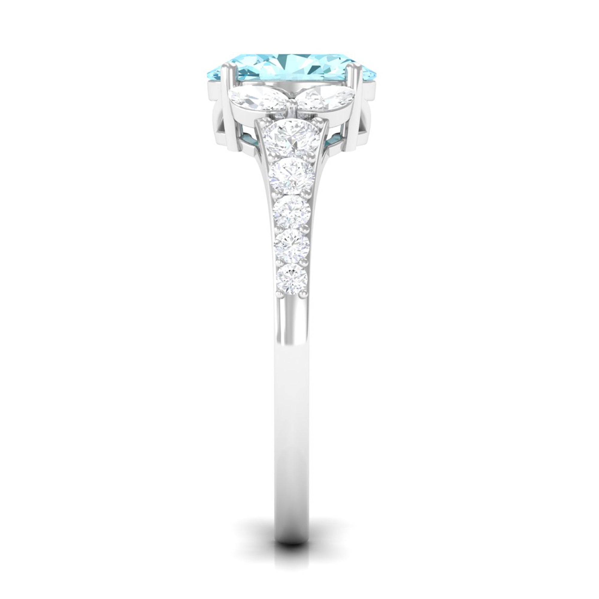 Split Shank Oval Aquamarine Solitaire Ring with Moissanite