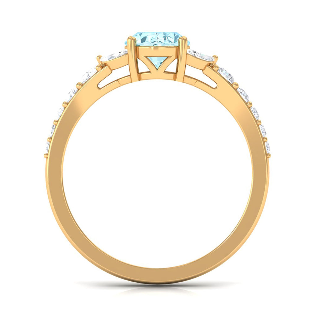 Split Shank Oval Aquamarine Solitaire Ring with Moissanite