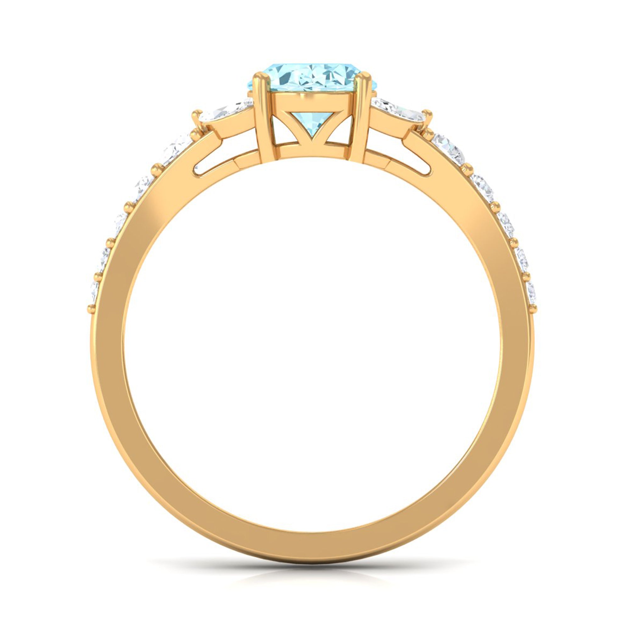 Split Shank Oval Aquamarine Solitaire Ring with Moissanite