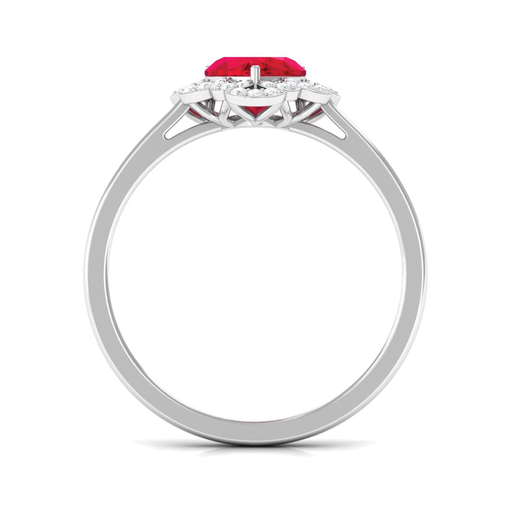 1 CT Lab Created Ruby Heart Engagement Ring with Diamond Accent