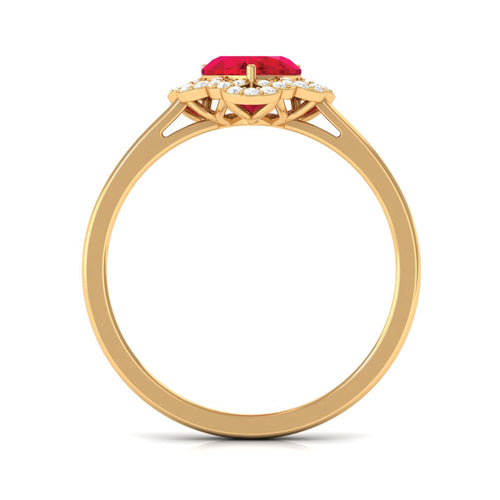 1 CT Lab Created Ruby Heart Engagement Ring with Diamond Accent