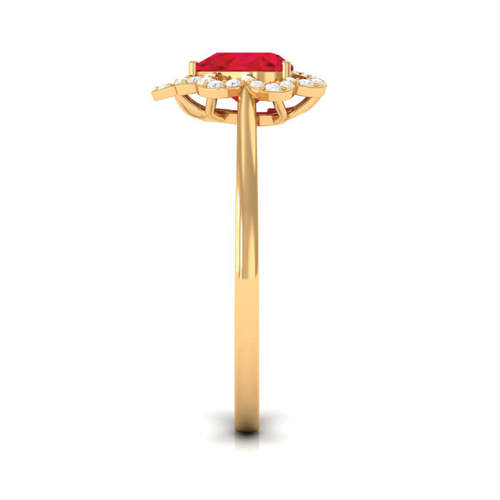 1 CT Lab Created Ruby Heart Engagement Ring with Diamond Accent