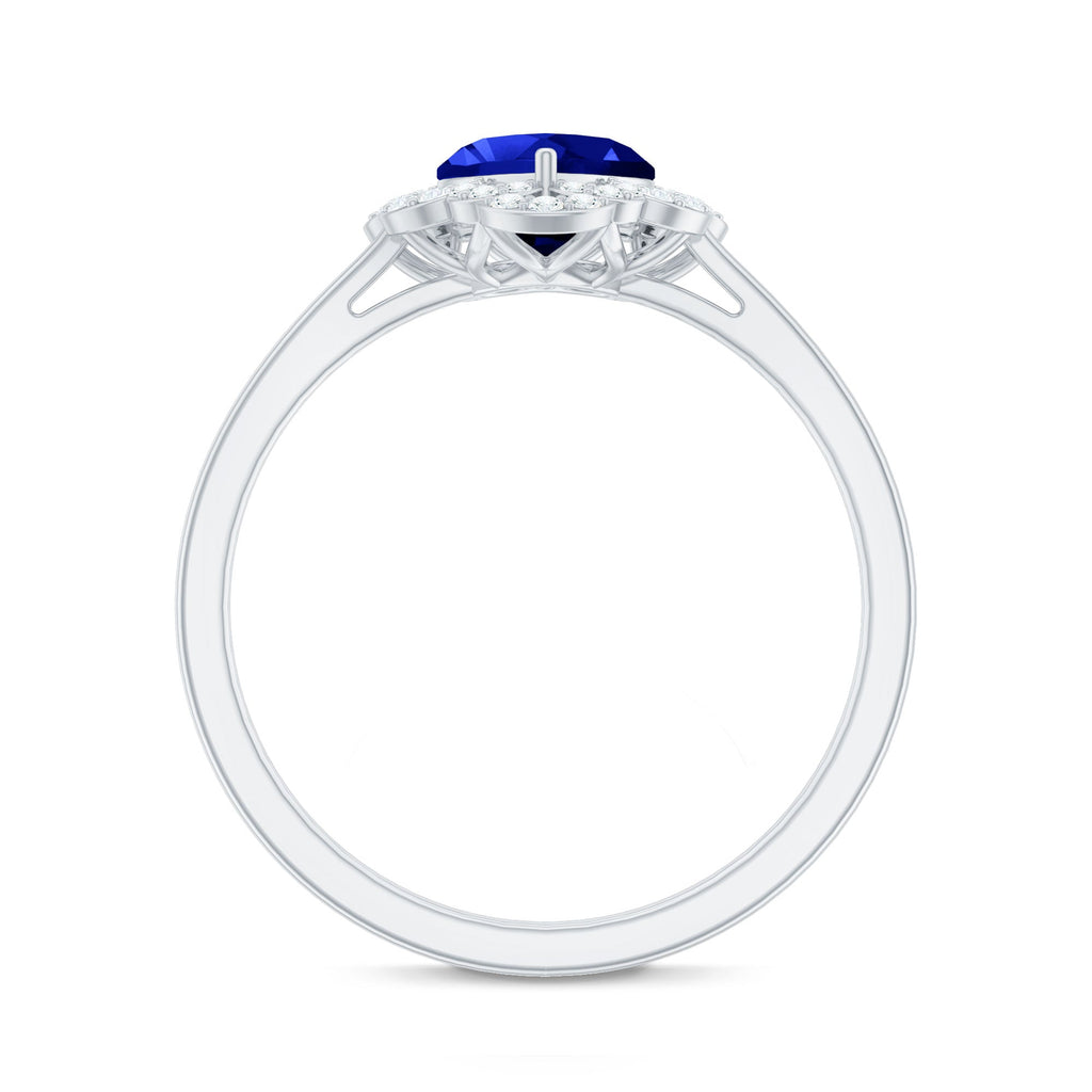 1 Carat Heart Lab Grown Blue Sapphire Designer Engagement Ring with Diamond