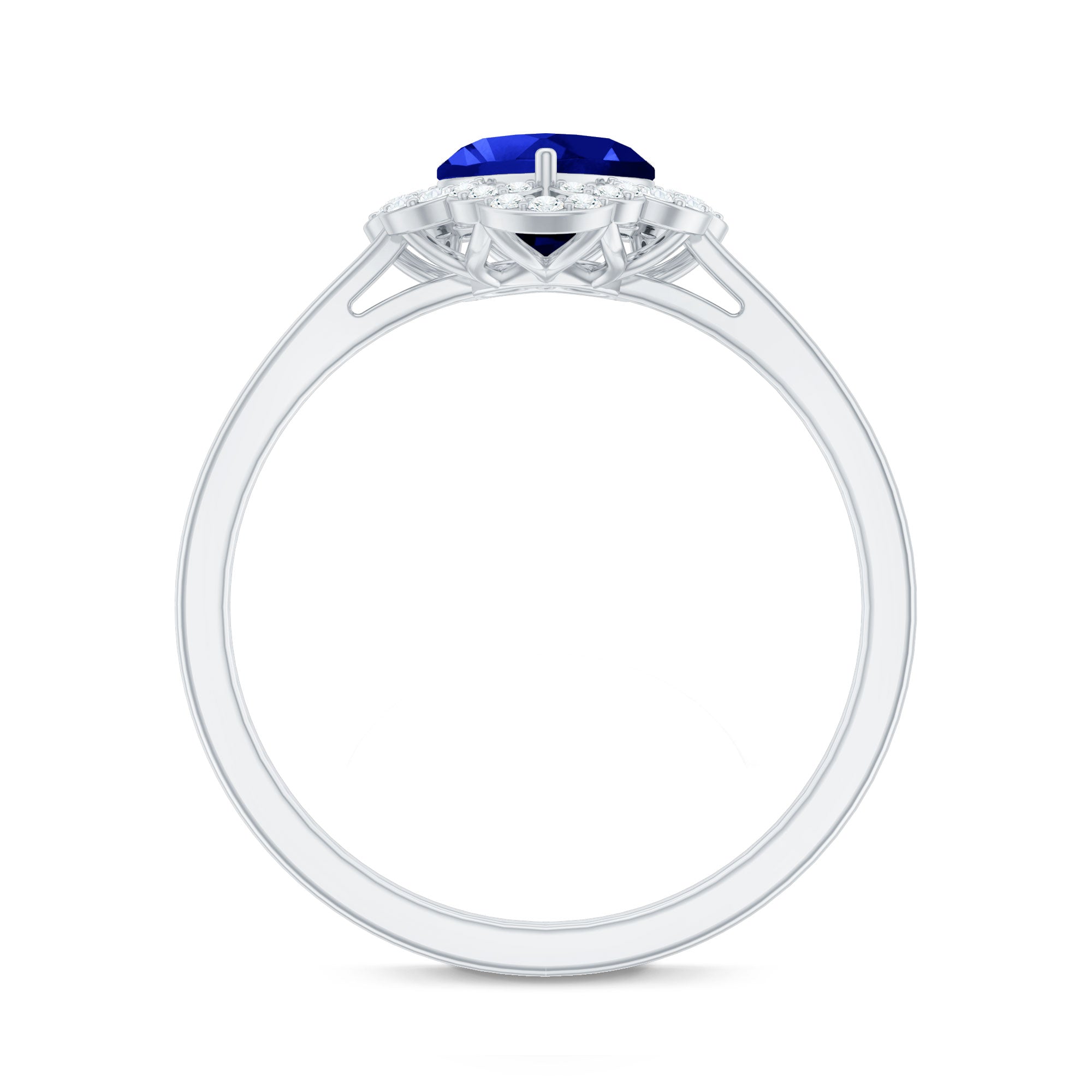1 Carat Heart Lab Grown Blue Sapphire Designer Engagement Ring with Diamond