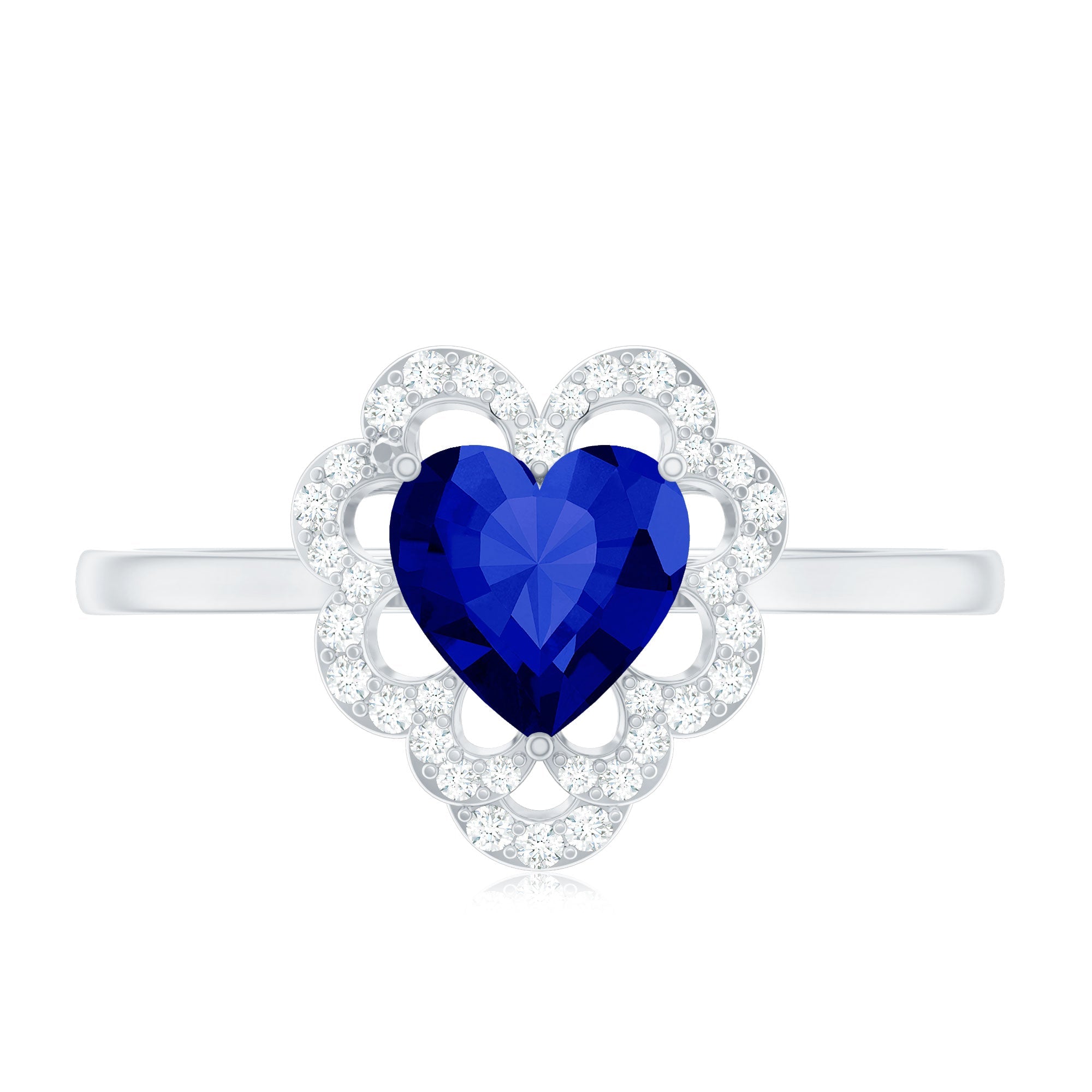 1 Carat Heart Lab Grown Blue Sapphire Designer Engagement Ring with Diamond