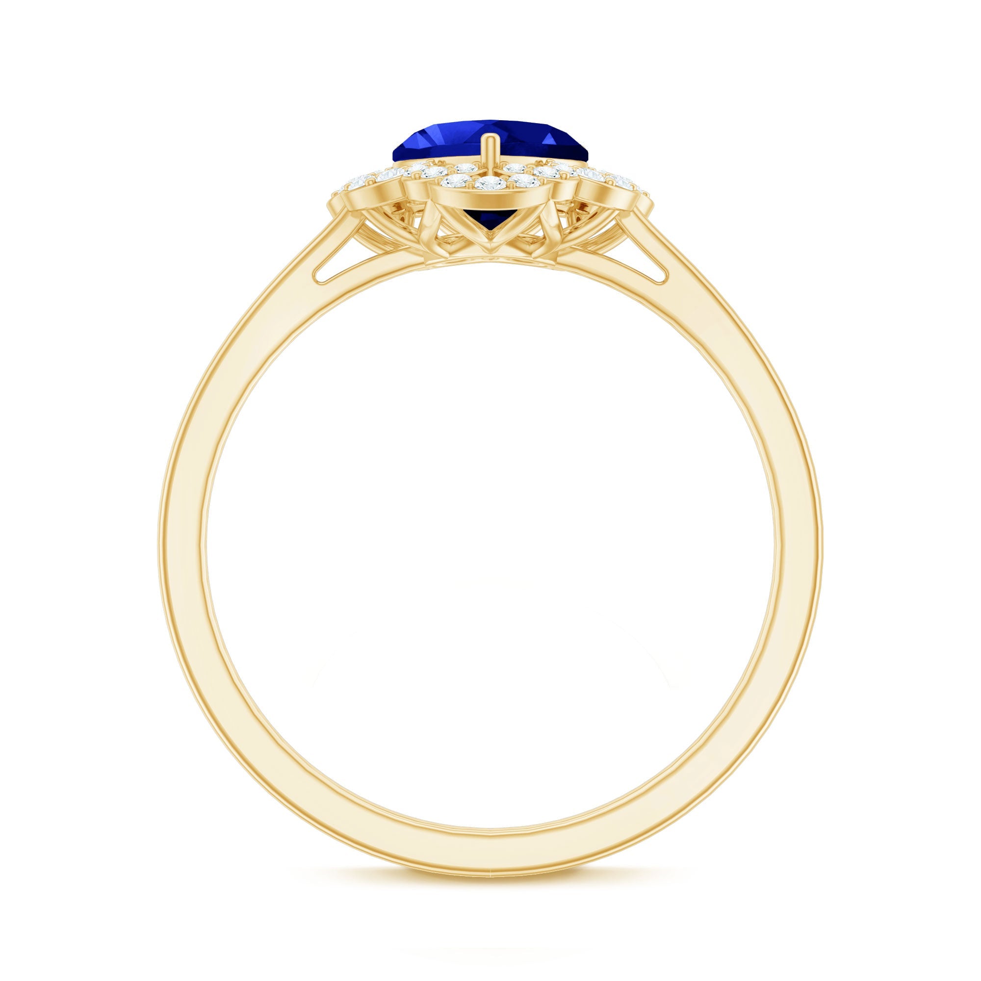 1 Carat Heart Lab Grown Blue Sapphire Designer Engagement Ring with Diamond