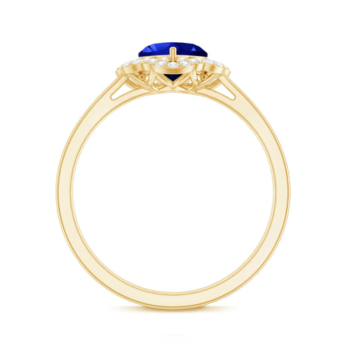 1 Carat Heart Lab Grown Blue Sapphire Designer Engagement Ring with Diamond