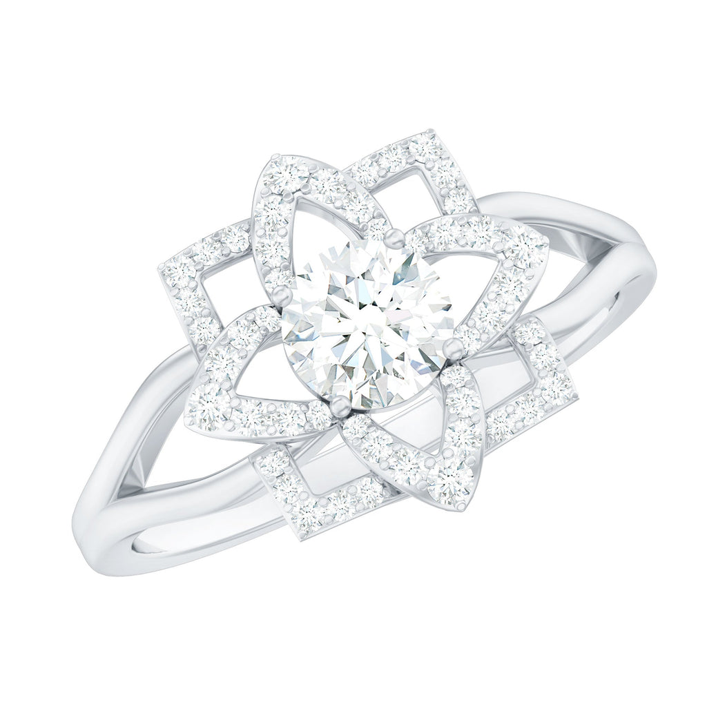 Certified Moissanite Floral Engagement Ring with Split Shank
