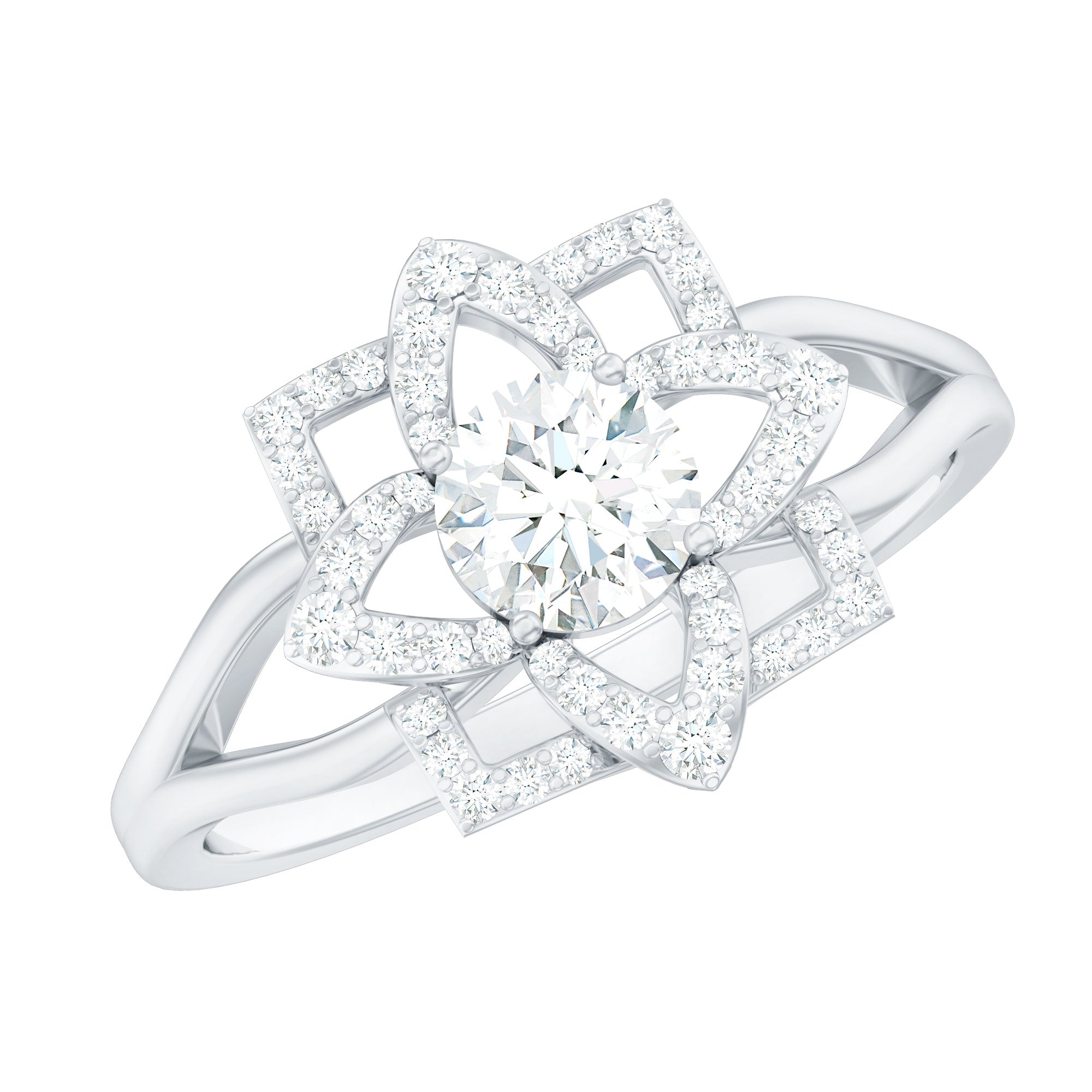 Certified Moissanite Floral Engagement Ring with Split Shank