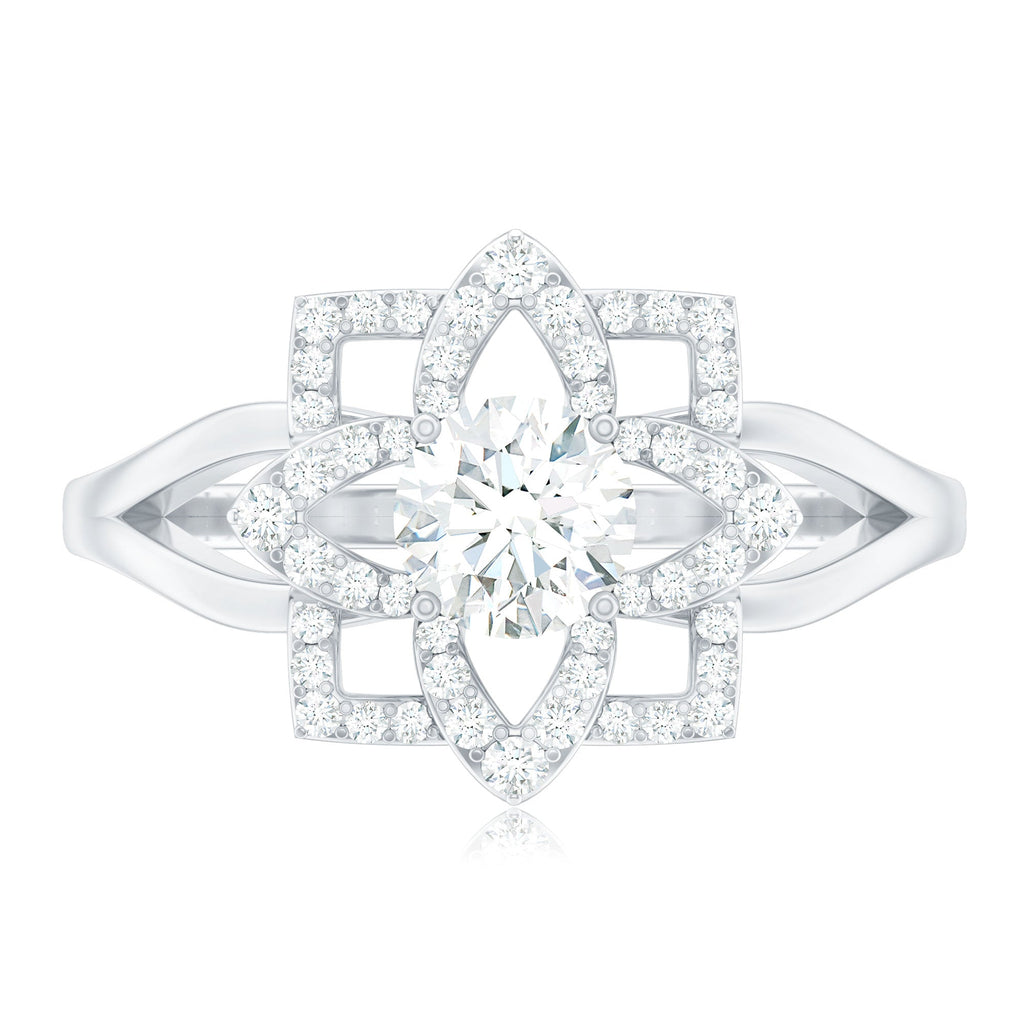 Certified Moissanite Floral Engagement Ring with Split Shank